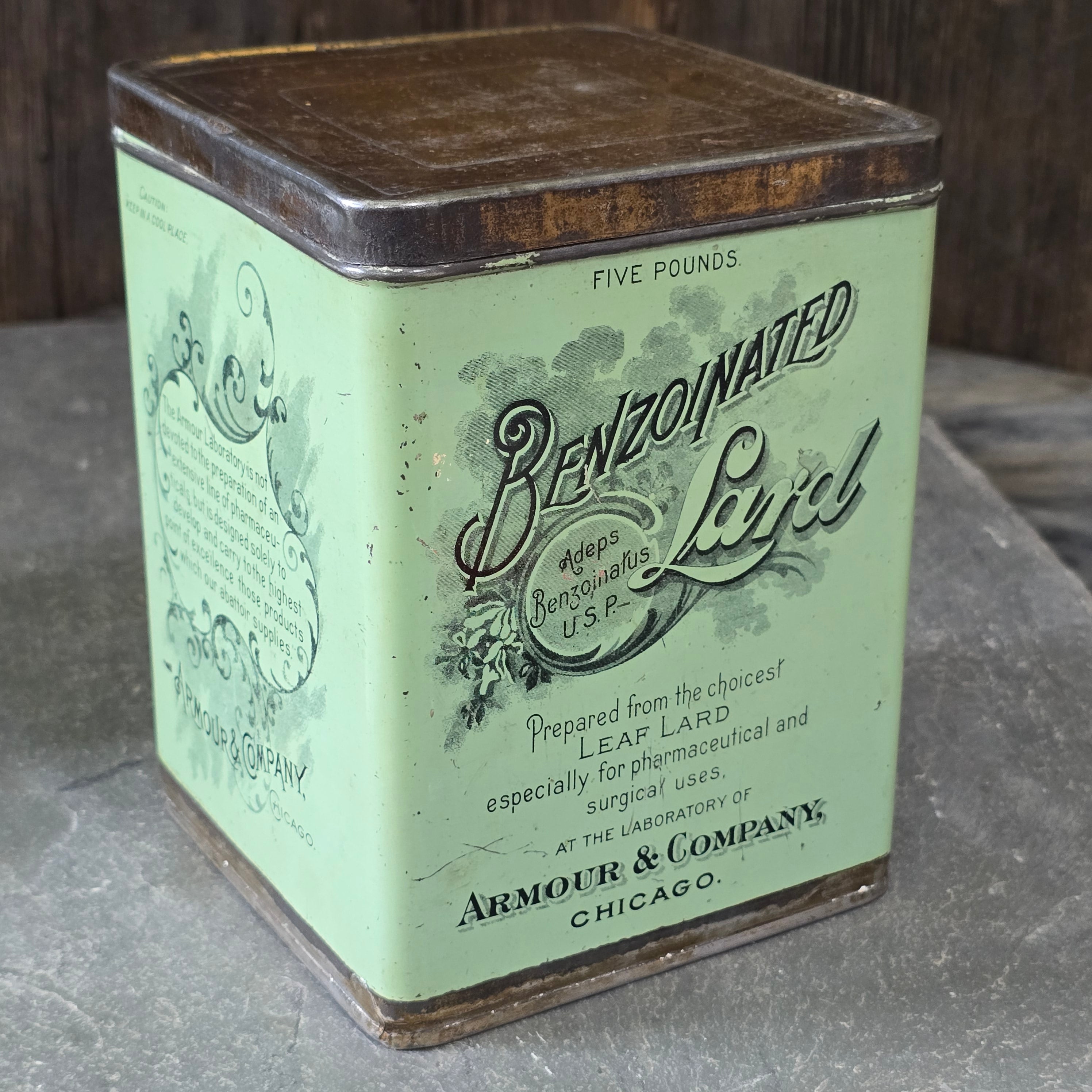 Armour & Company Benzoinated Leaf Lard Antique Advertising Tin 5 Pound Can
