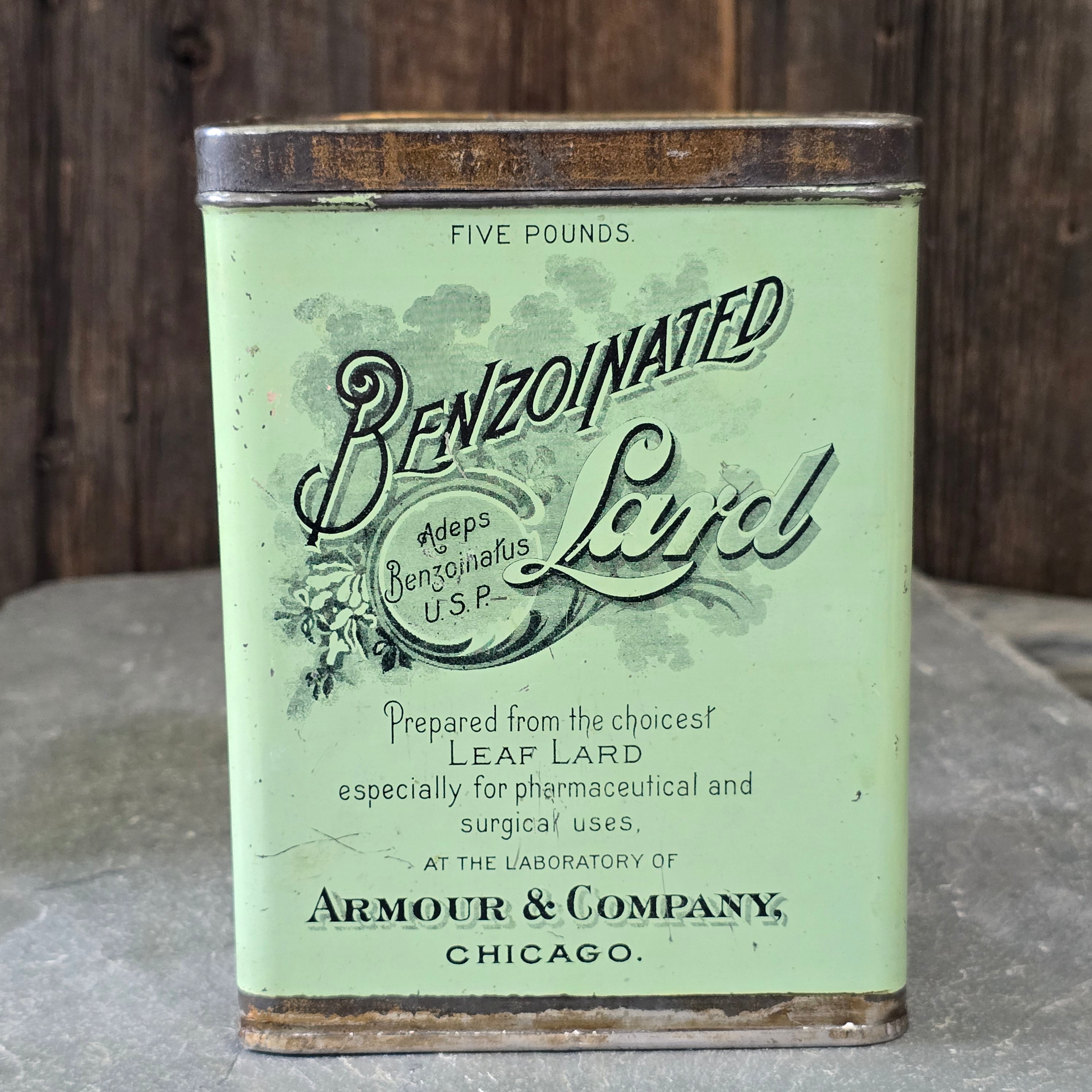 Armour & Company Benzoinated Leaf Lard Antique Advertising Tin 5 Pound Can