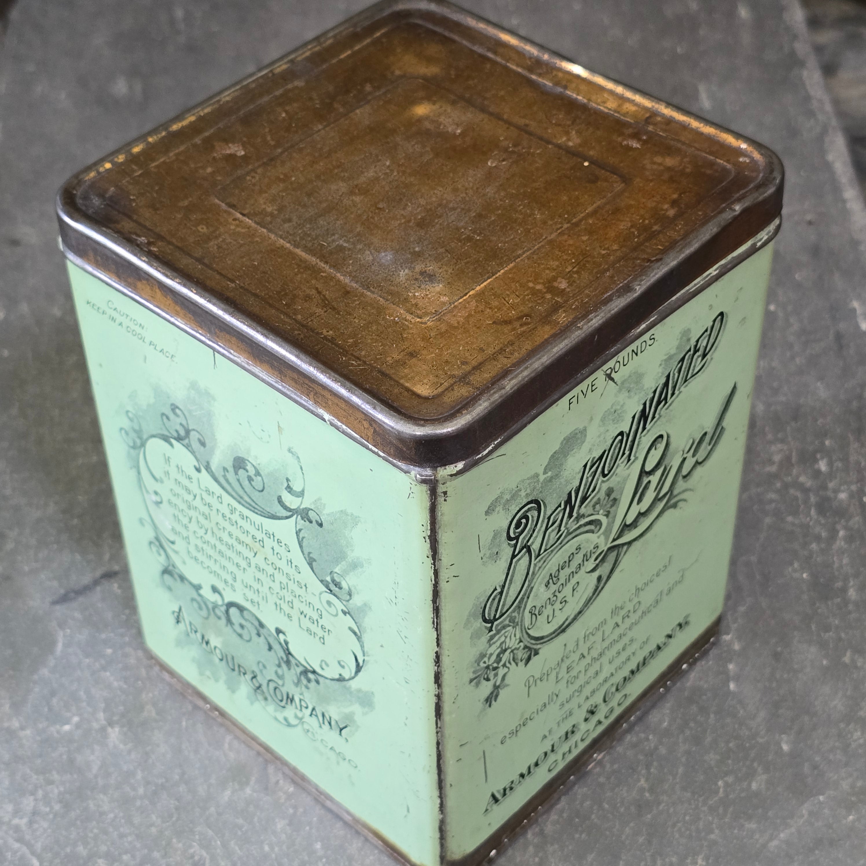 Armour & Company Benzoinated Leaf Lard Antique Advertising Tin 5 Pound Can