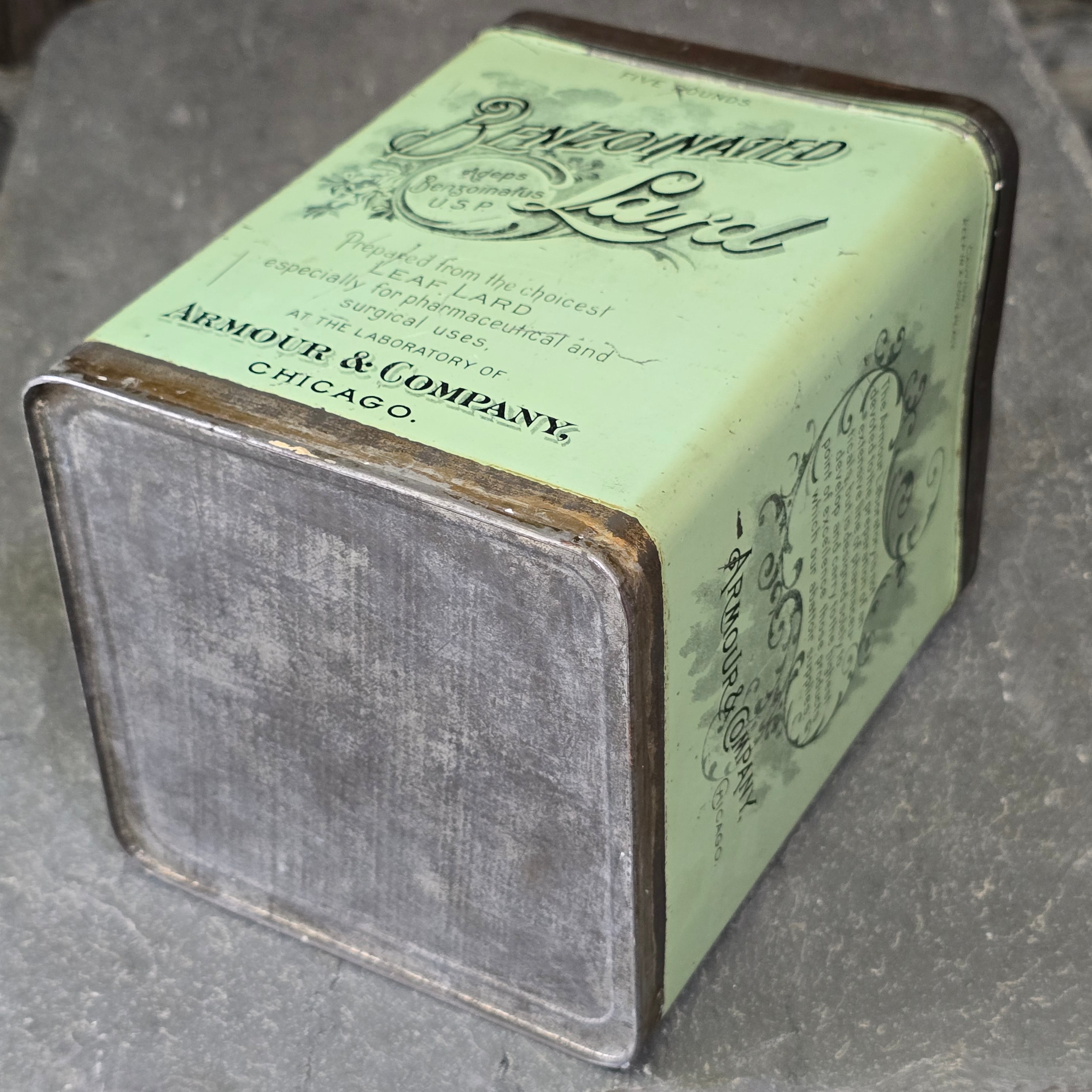 Armour & Company Benzoinated Leaf Lard Antique Advertising Tin 5 Pound Can