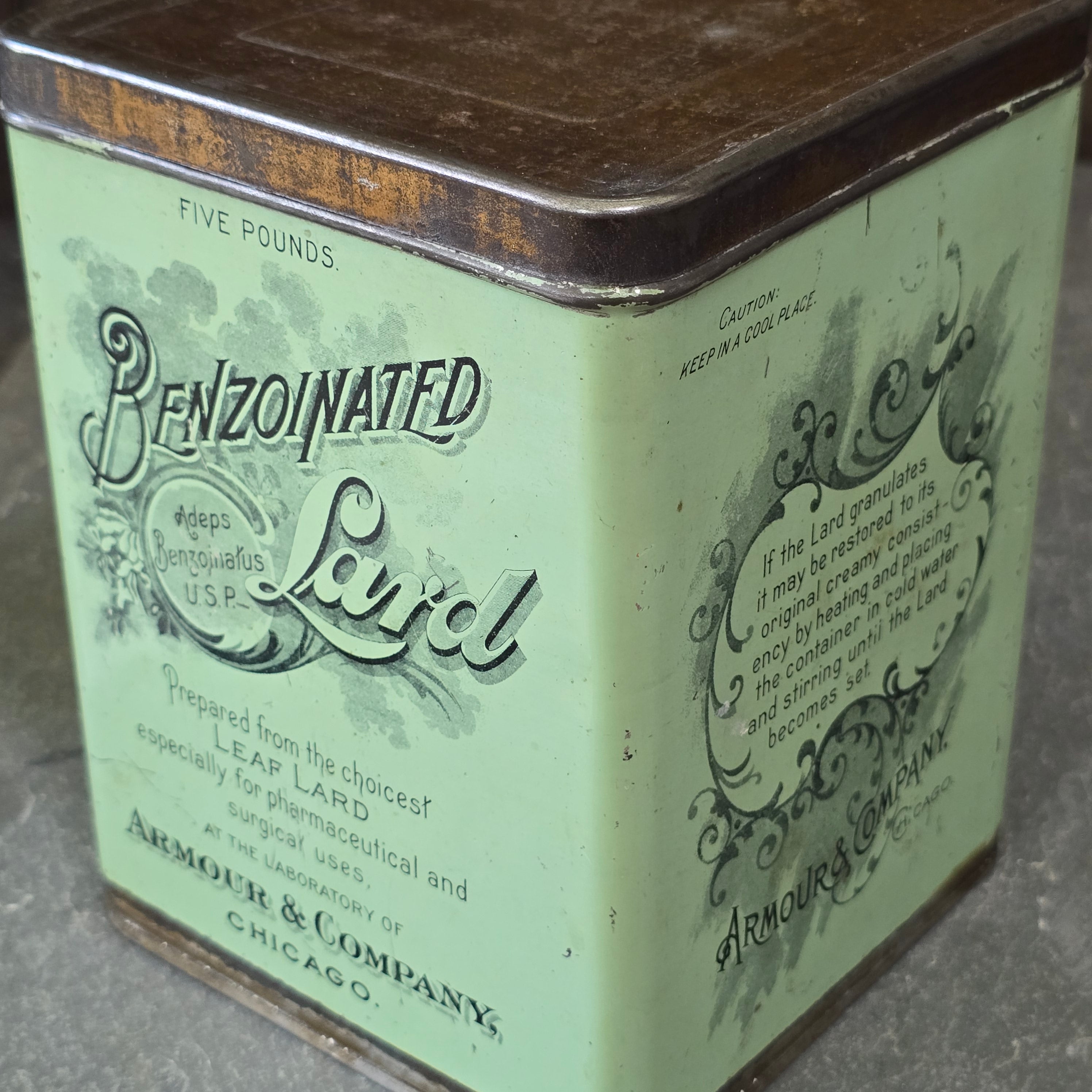 Armour & Company Benzoinated Leaf Lard Antique Advertising Tin 5 Pound Can