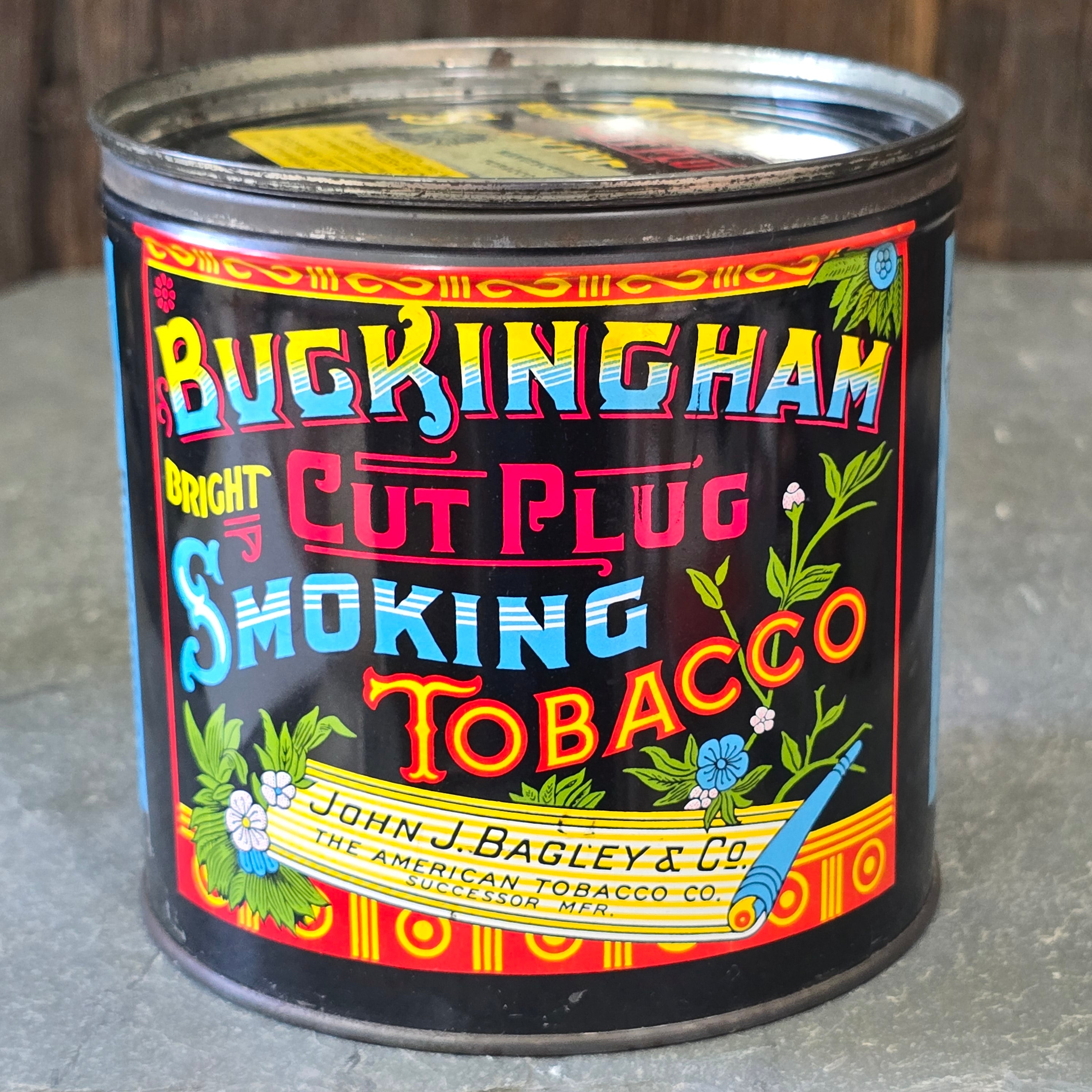 Buckingham Bright Cut Plug Smoking Tobacco Advertising Tin Can John J Bagley Co.