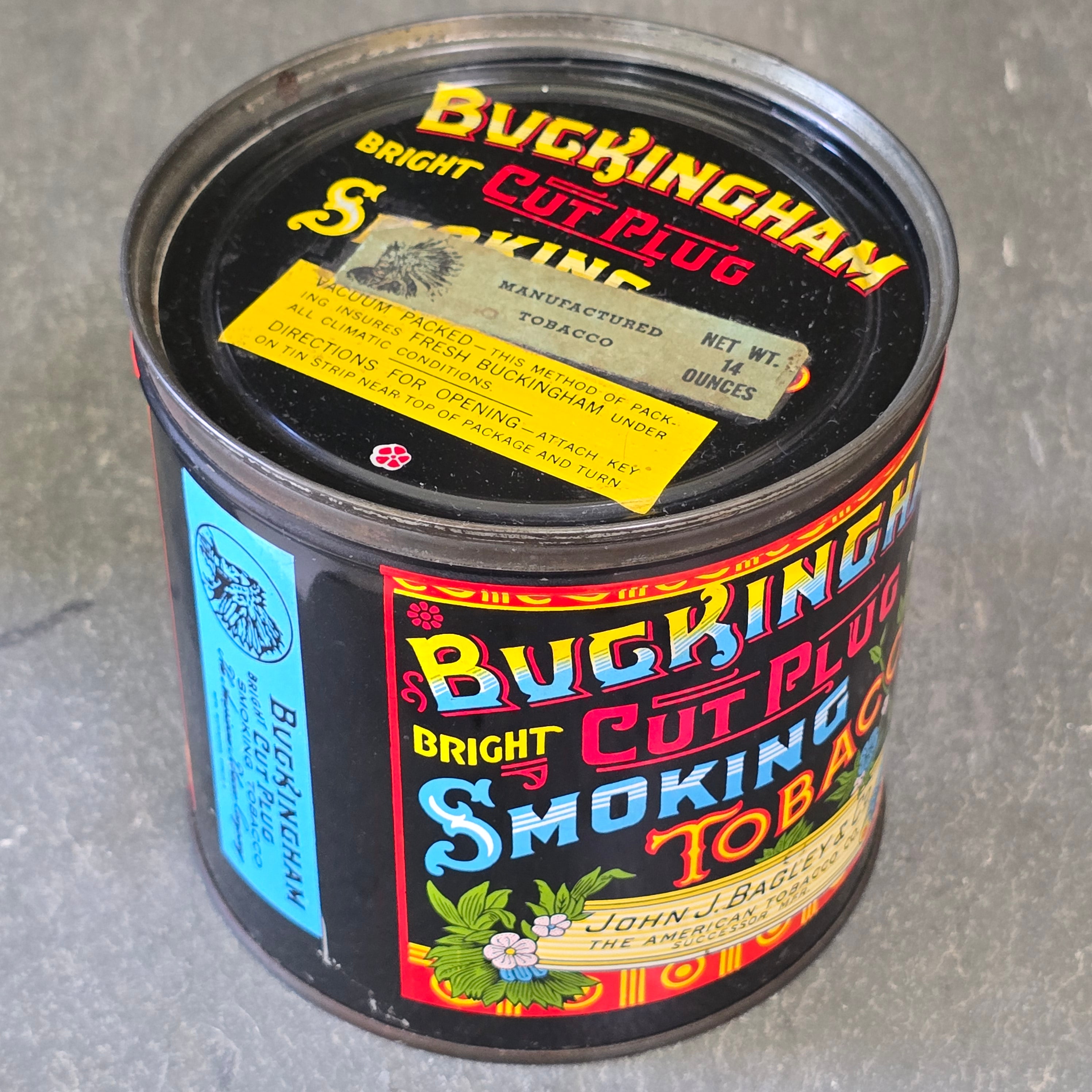 Buckingham Bright Cut Plug Smoking Tobacco Advertising Tin Can John J Bagley Co.