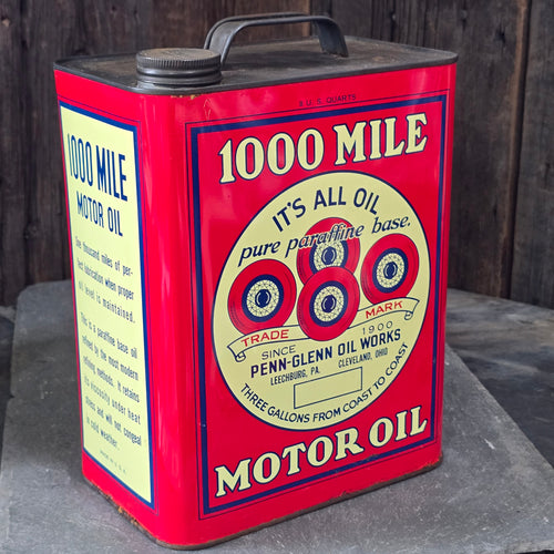 1000 Mile Motor Oil Antique Penn-Glenn Oil Works Can Leechburg, PA Cleveland