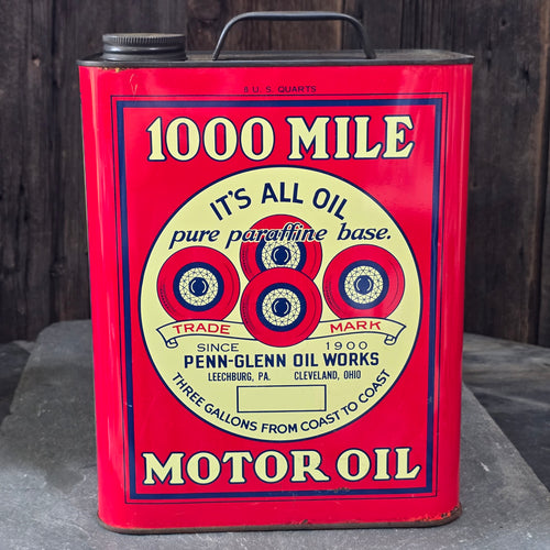 1000 Mile Motor Oil Antique Penn-Glenn Oil Works Can Leechburg, PA Cleveland