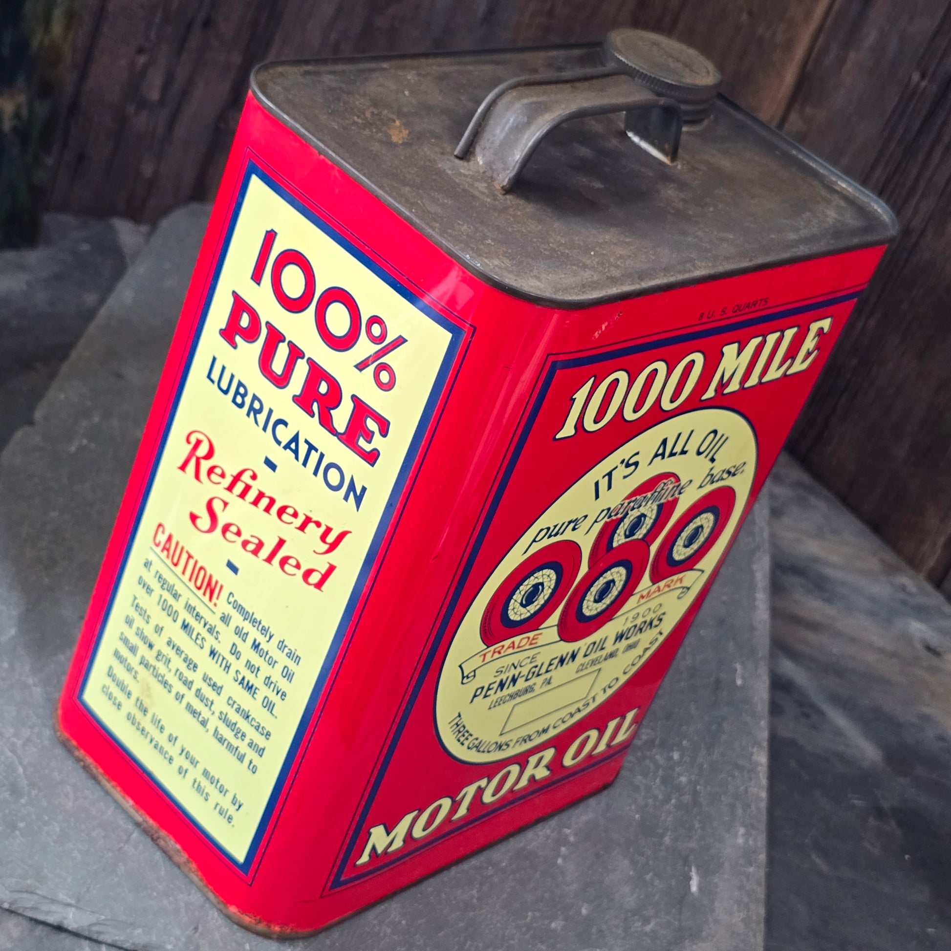 1000 Mile Motor Oil Antique Penn-Glenn Oil Works Can Leechburg, PA Cleveland