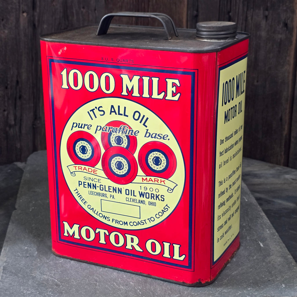 1000 Mile Motor Oil Antique Penn-Glenn Oil Works Can Leechburg, PA Cleveland