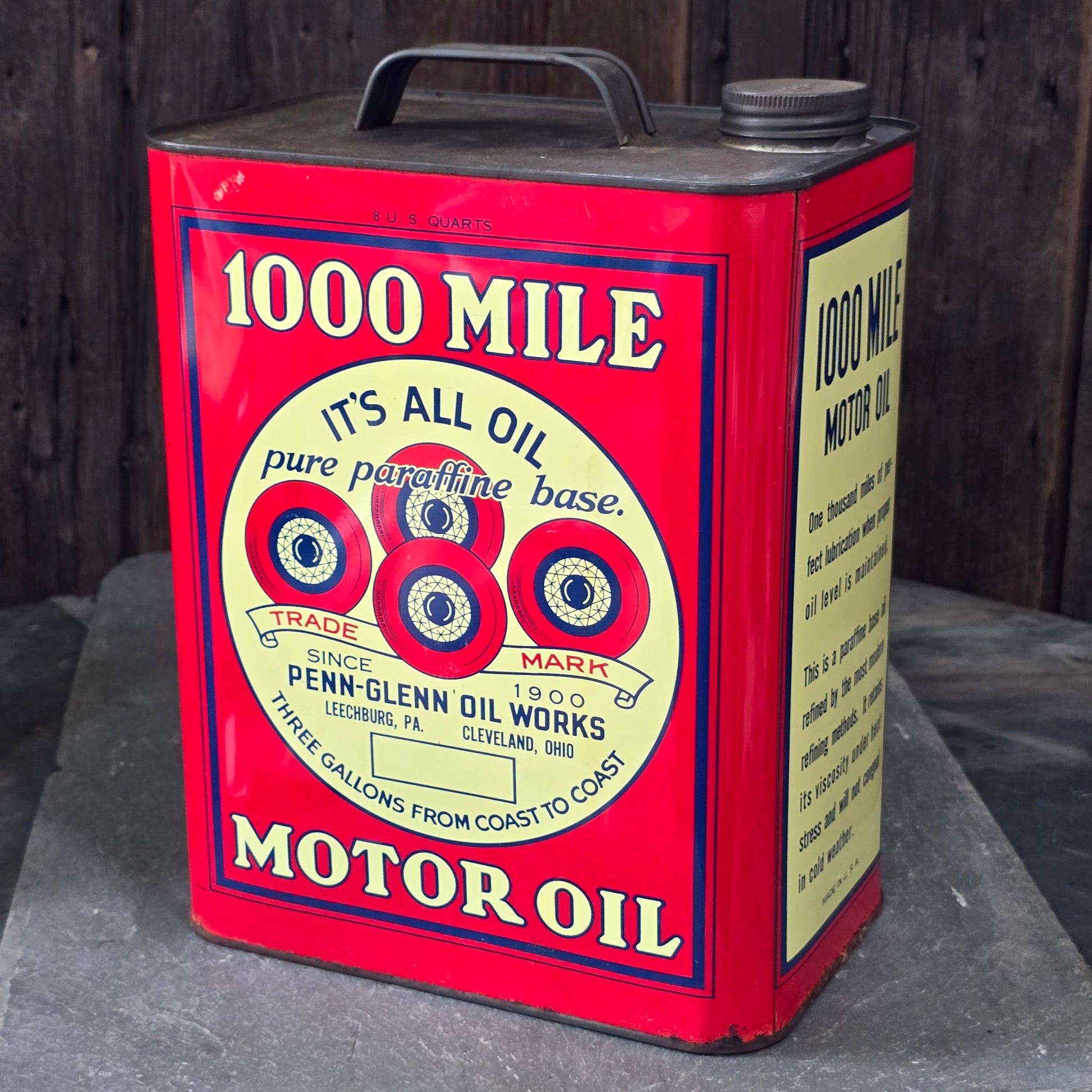 1000 Mile Motor Oil Antique Penn-Glenn Oil Works Can Leechburg, PA Cleveland