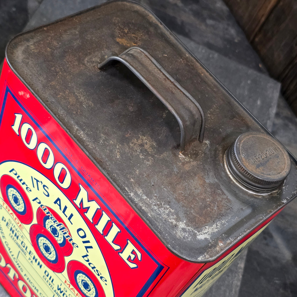 1000 Mile Motor Oil Antique Penn-Glenn Oil Works Can Leechburg, PA Cleveland