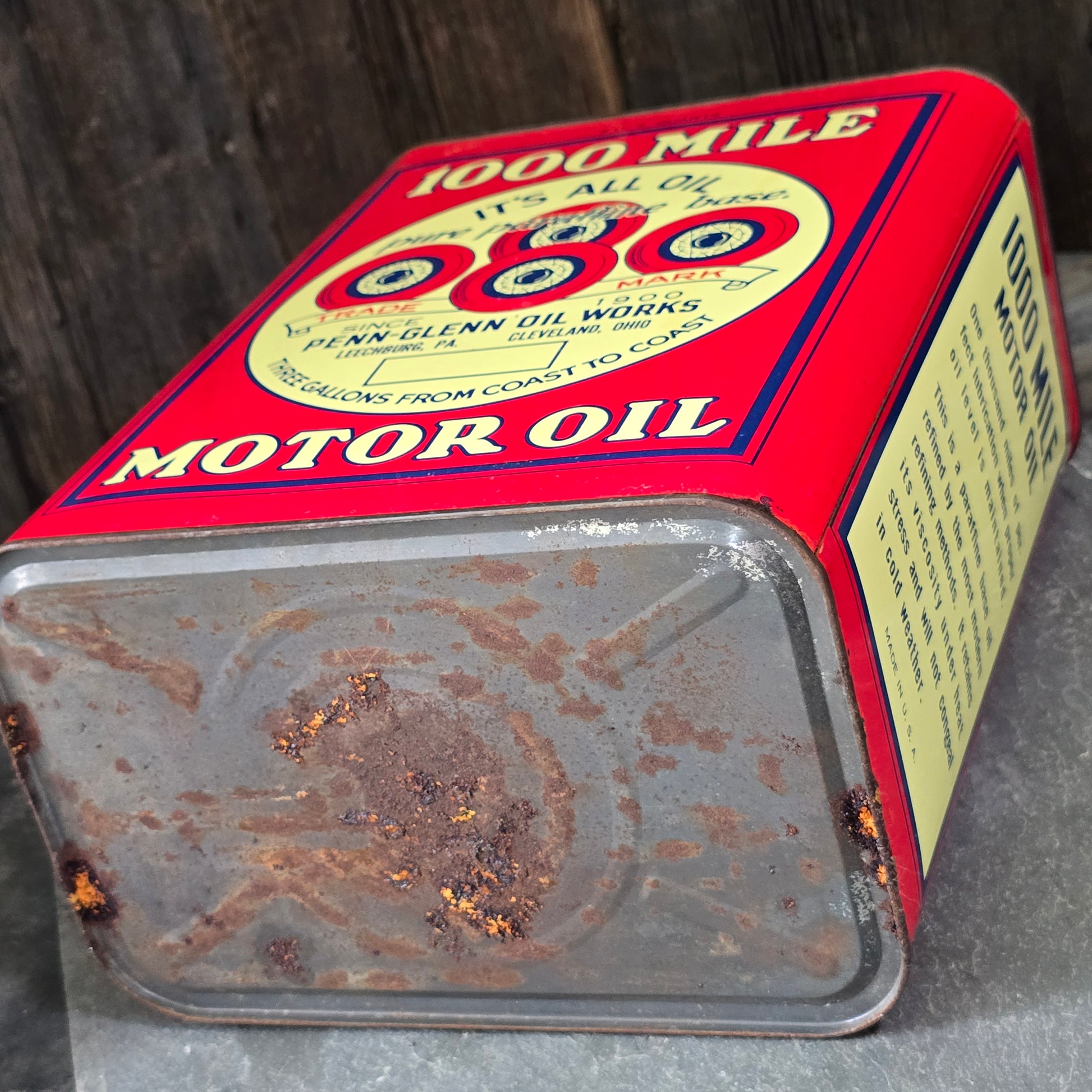 1000 Mile Motor Oil Antique Penn-Glenn Oil Works Can Leechburg, PA Cleveland