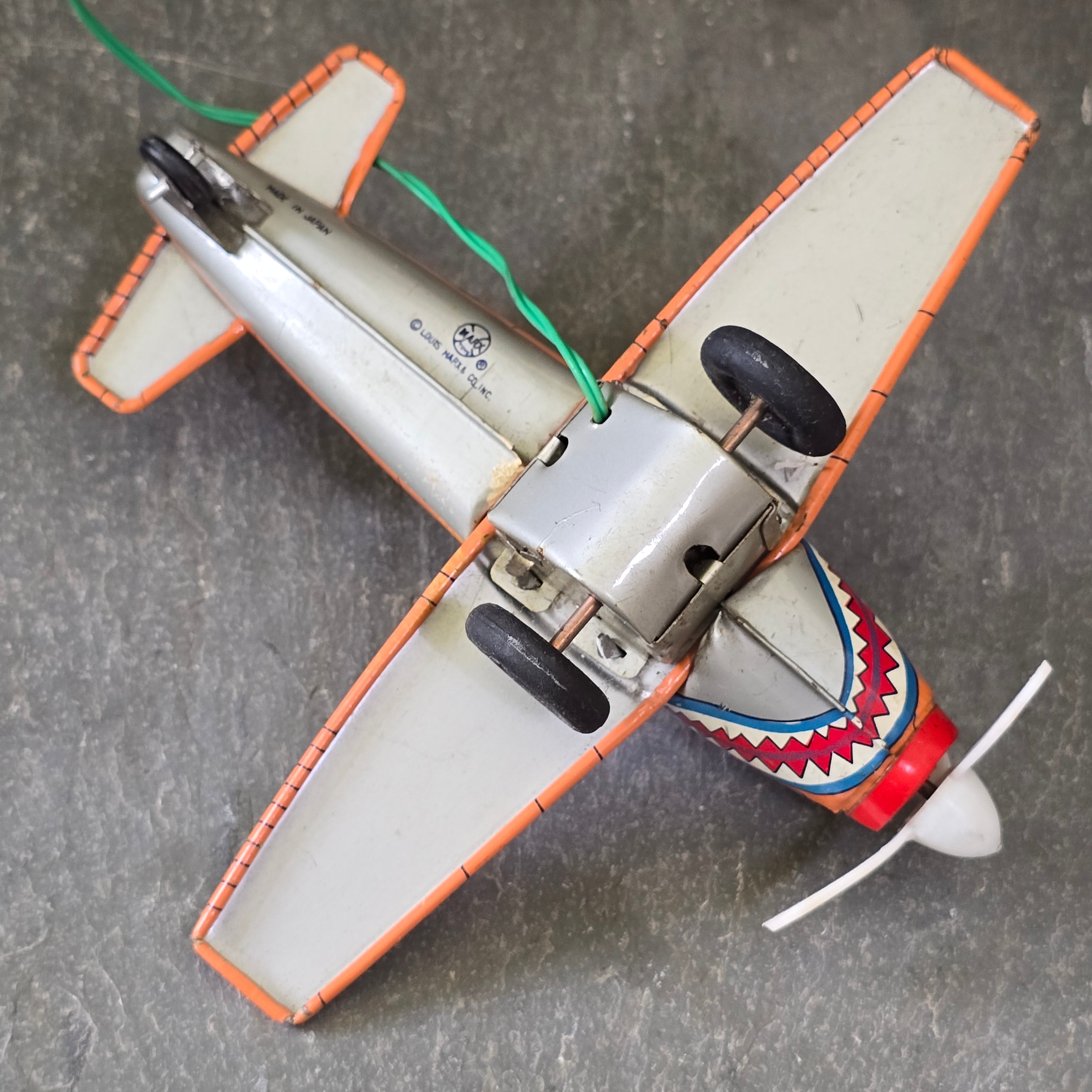 WW2 Era Vintage Marx Tin Litho P-51 Mustang Battery Operated Toy Army Plane Toy