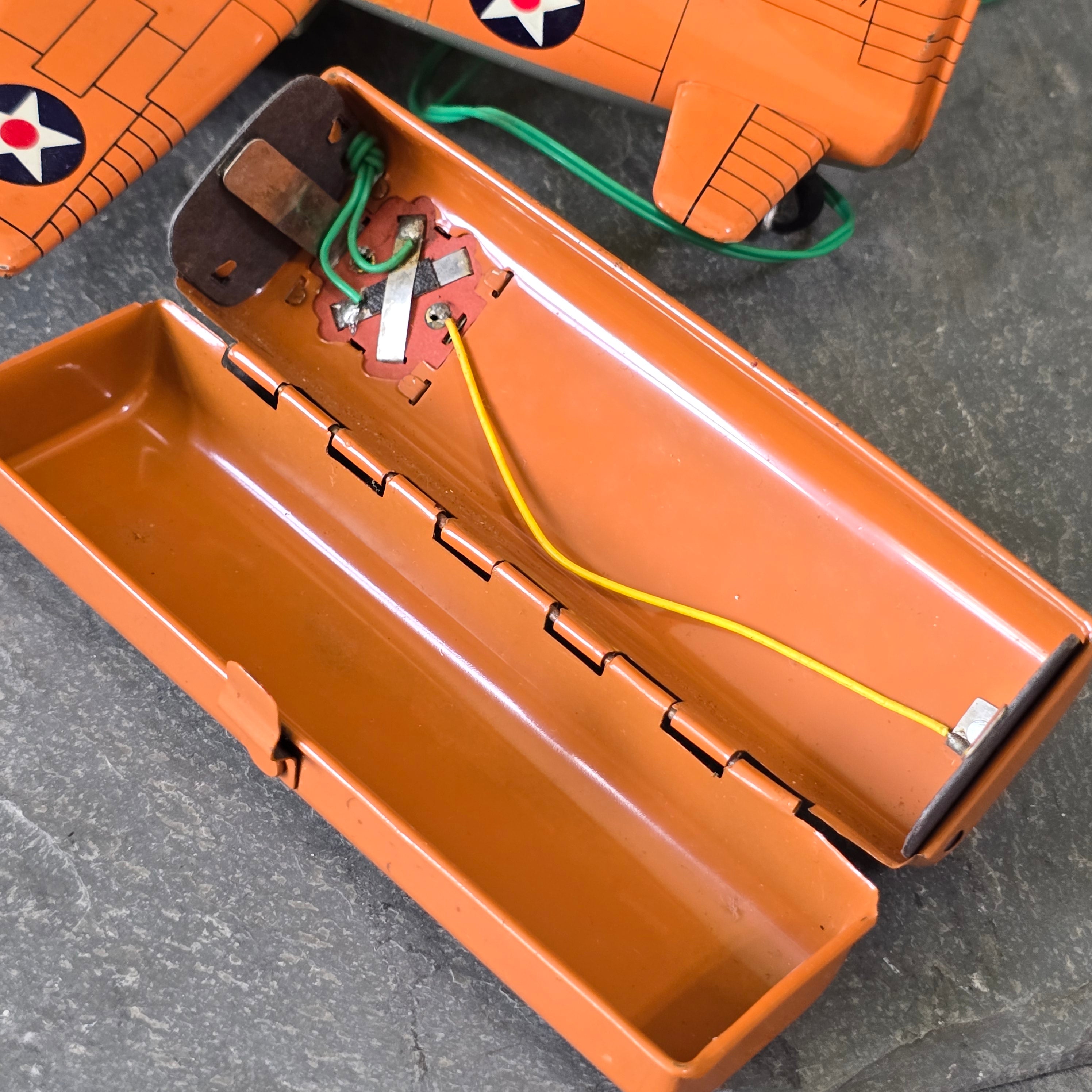 WW2 Era Vintage Marx Tin Litho P-51 Mustang Battery Operated Toy Army Plane Toy