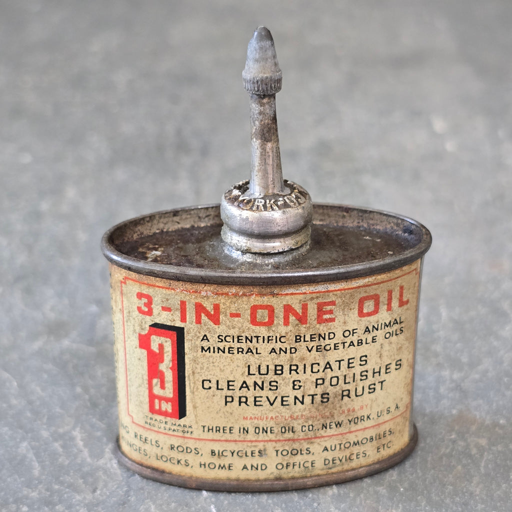 Scarce Small 1 Ounce 3-In-One Oil Advertising Tin Can Oiler w/ Lead Spout & Cap