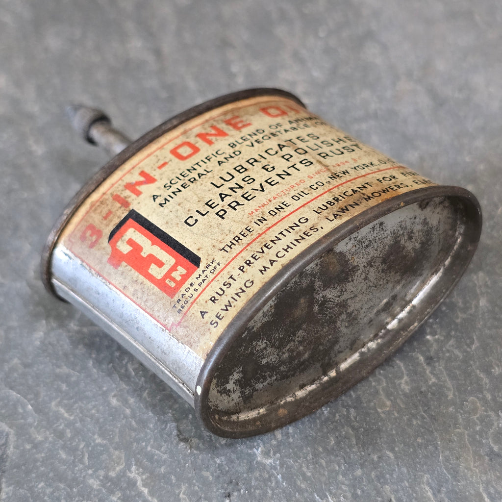 Scarce Small 1 Ounce 3-In-One Oil Advertising Tin Can Oiler w/ Lead Spout & Cap