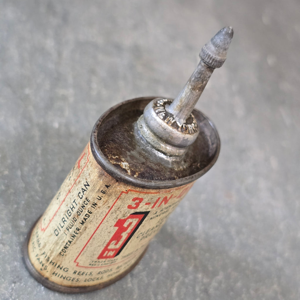 Scarce Small 1 Ounce 3-In-One Oil Advertising Tin Can Oiler w/ Lead Spout & Cap