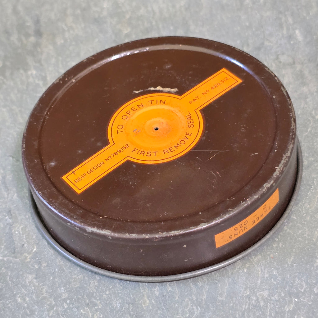 J. & F. Bell Three Nuns Tobacco Small Antique 2 Ounce Advertising Tin Can Box