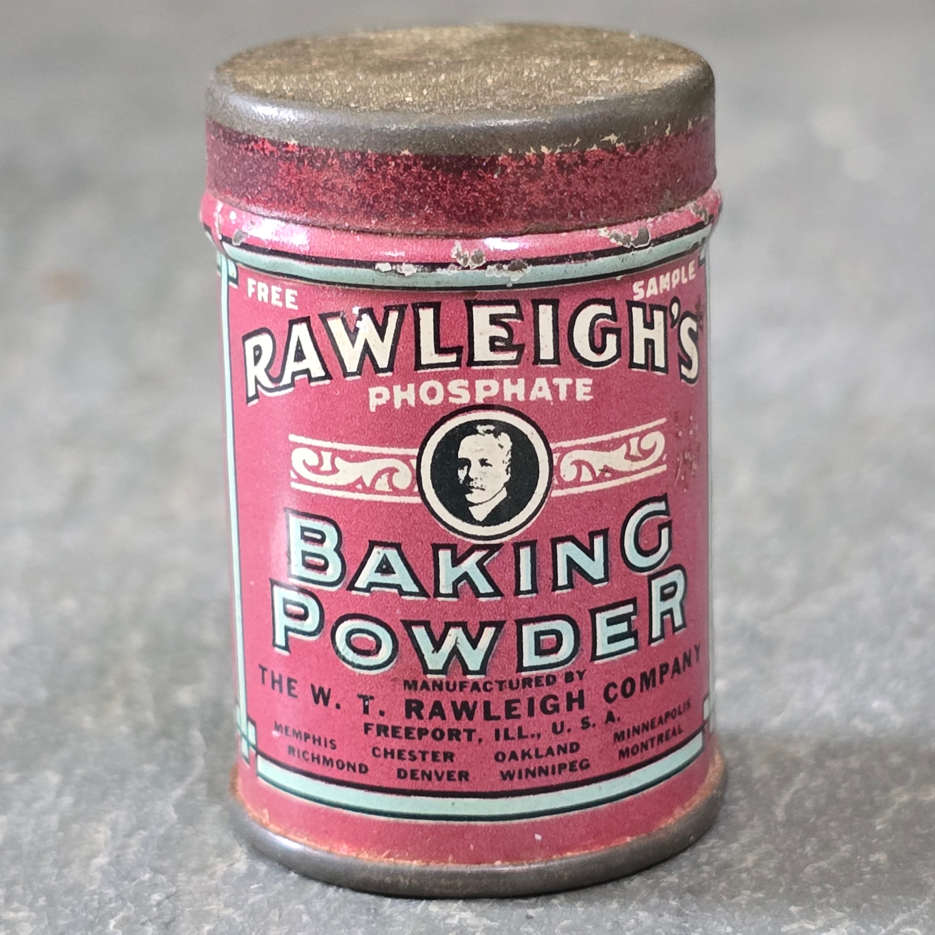 Rawleigh's Baking Powder Tiny Miniature Free Sample Antique Advertising Tin Can
