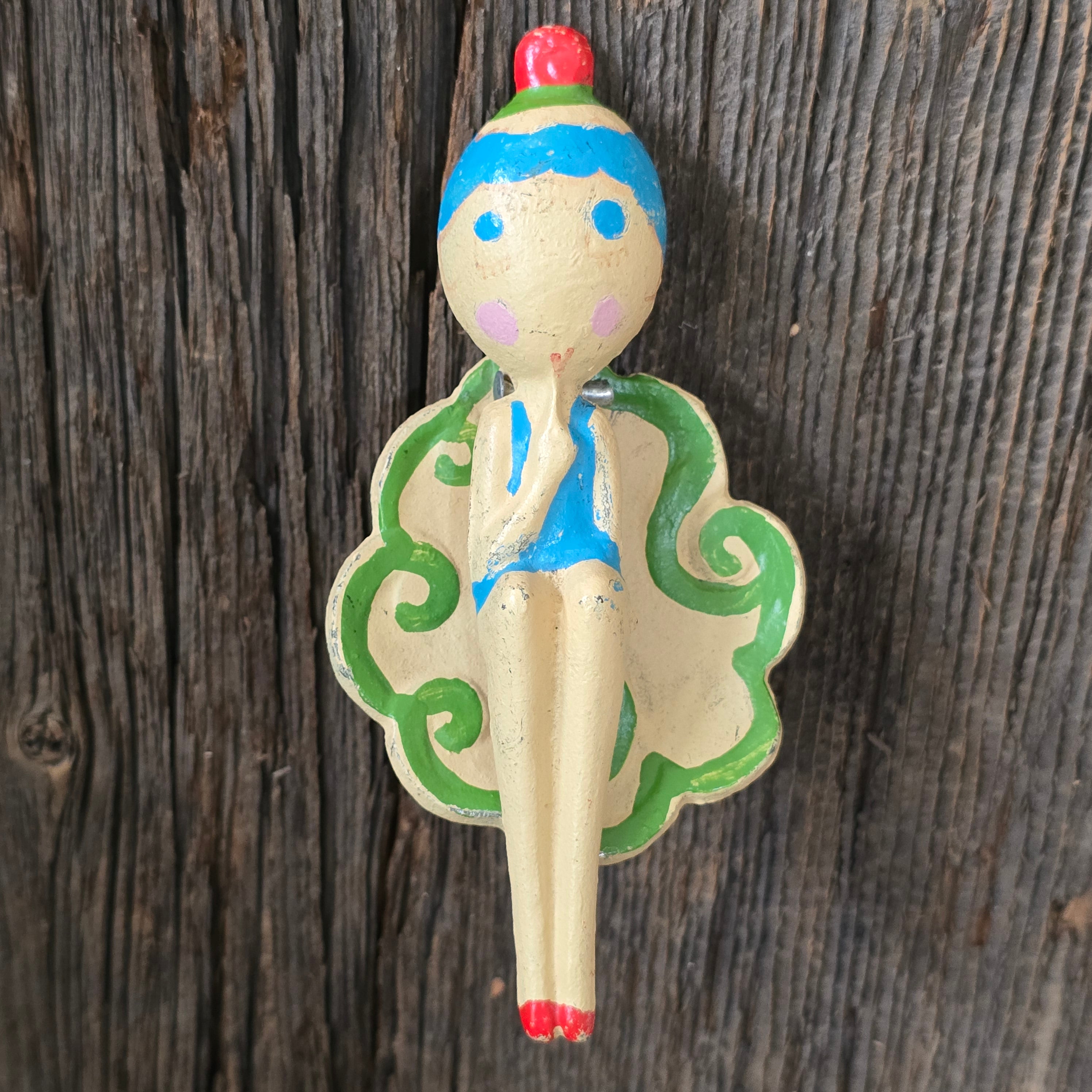 Antique Hubley Cast Iron Flapper Girl Art Deco Door Knocker Ann Fish Charleston