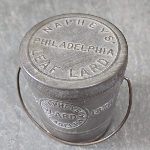 1876 Antique Napheys Leaf Lard Embossed Advertising Tin Sample Size Can Bucket