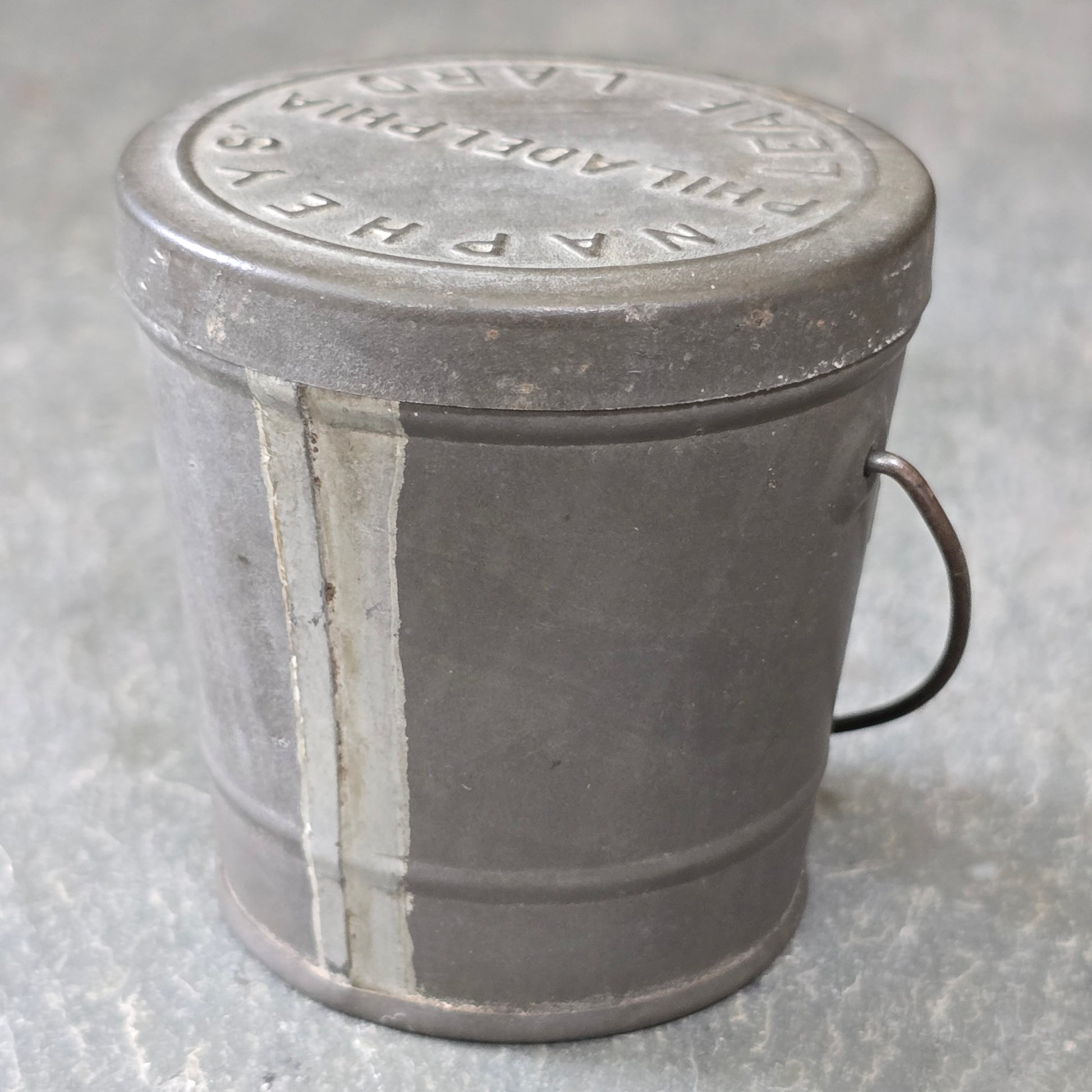 1876 Antique Napheys Leaf Lard Embossed Advertising Tin Sample Size Can Bucket