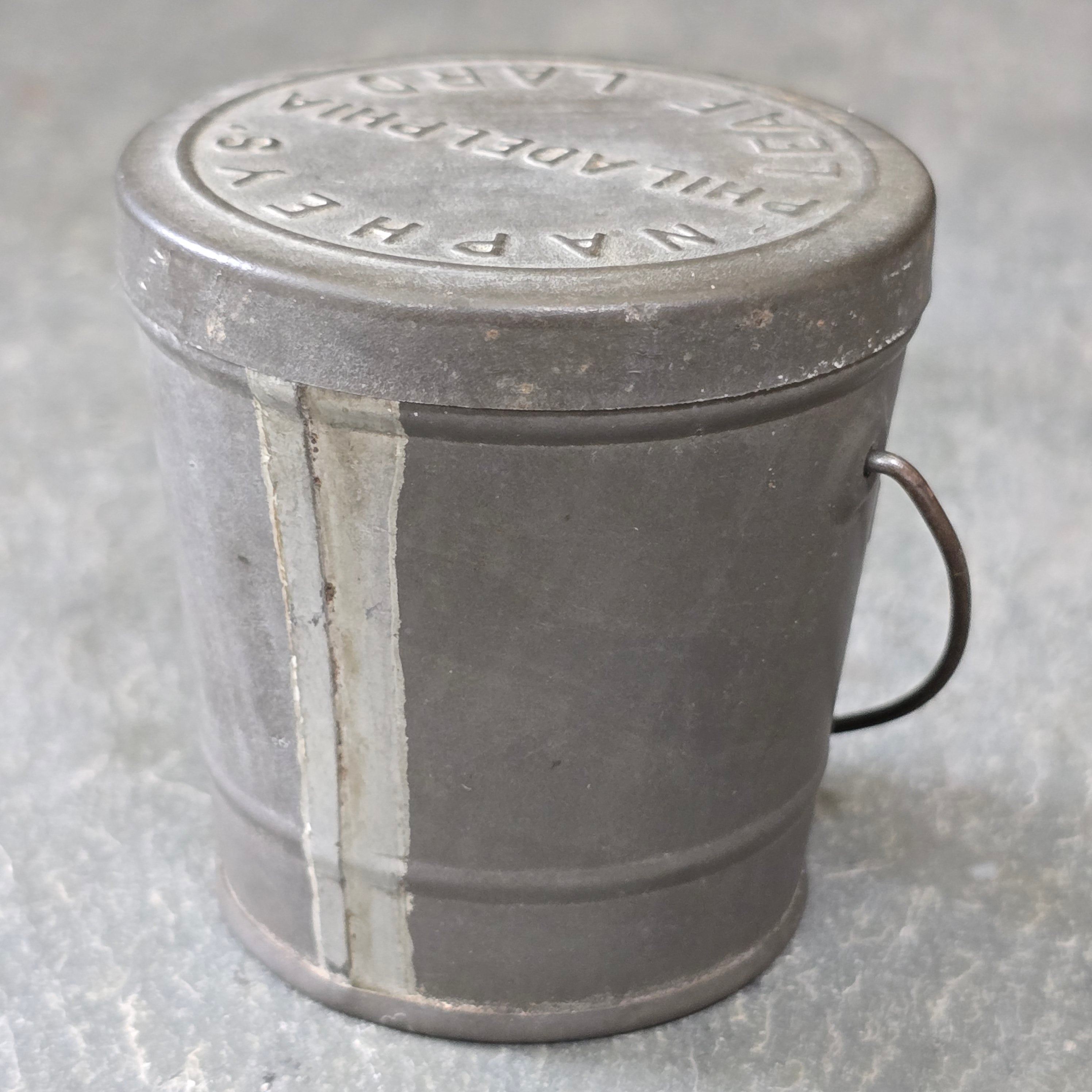 1876 Antique Napheys Leaf Lard Embossed Advertising Tin Sample Size Can Bucket