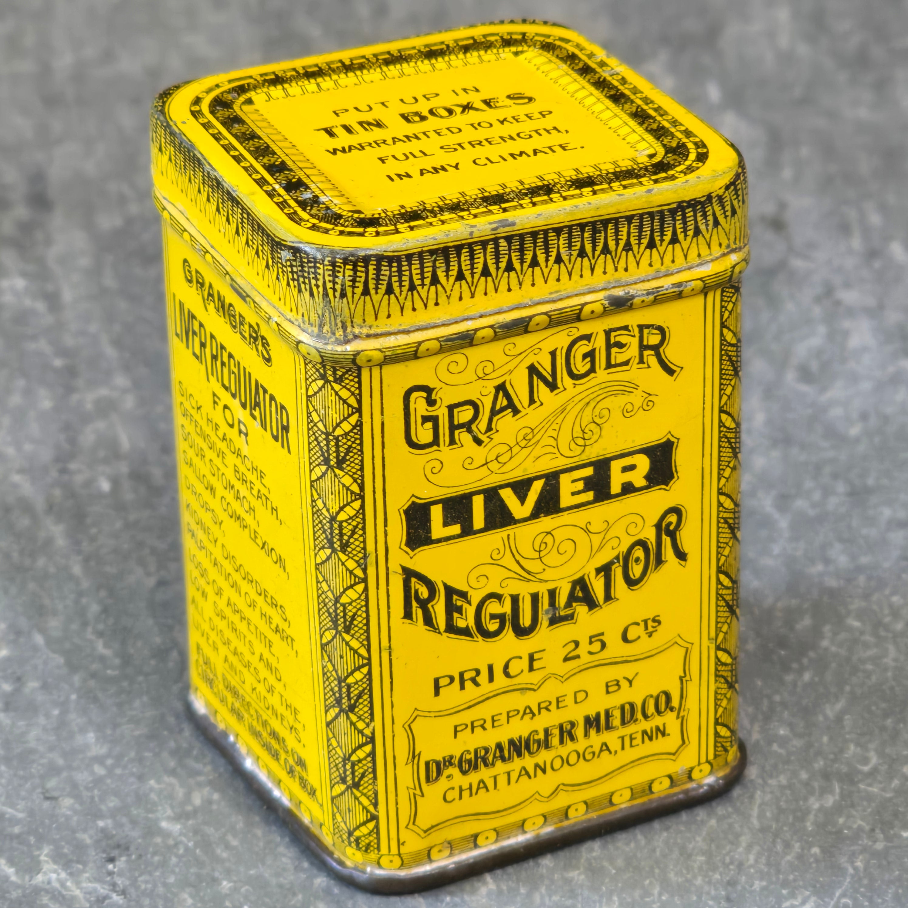 Granger Liver Regulator Dr. Granger Medicine Co. Advertising Tin w/ Contents