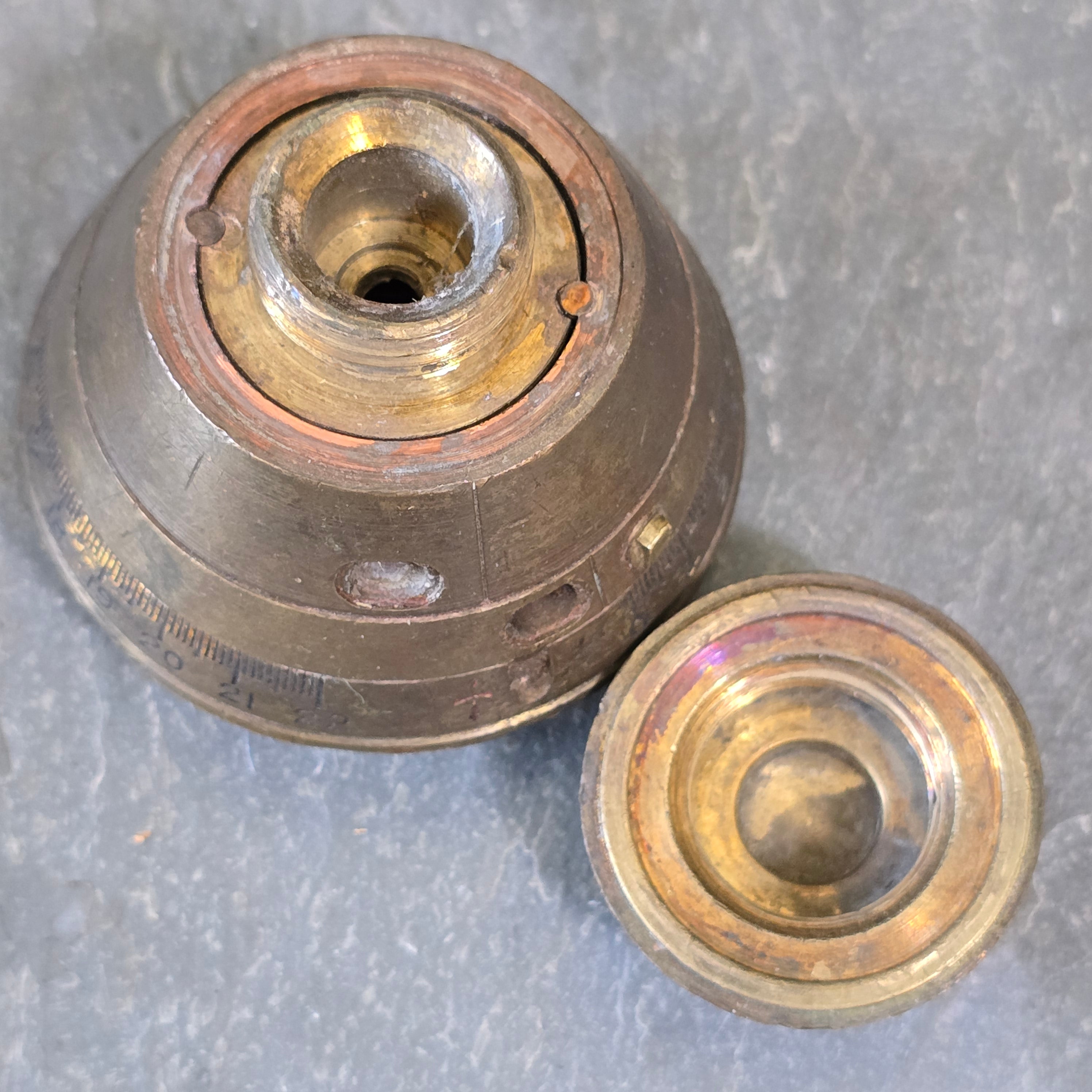 Antique World War I British Artillery Round Shell Brass Fuse Timer WW1