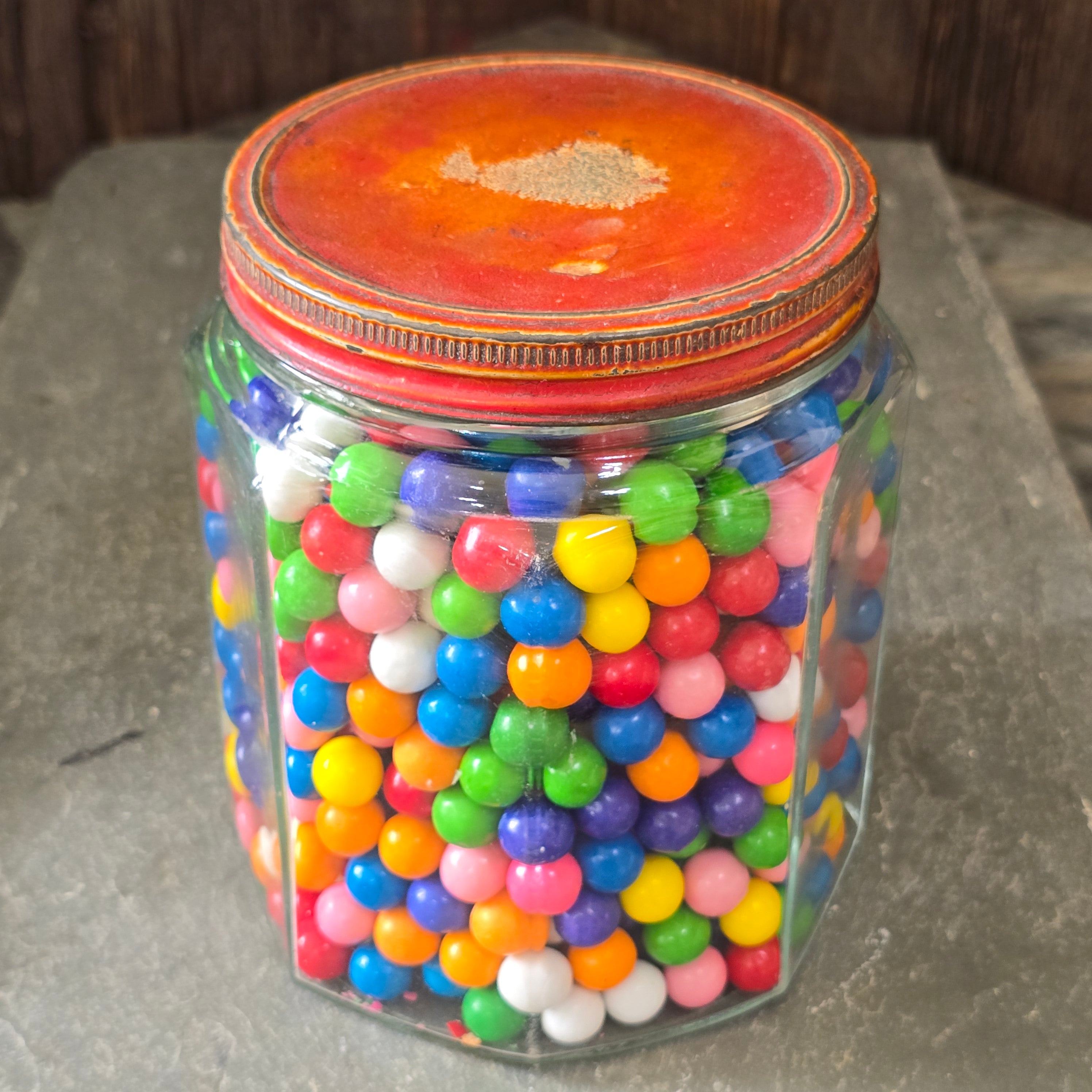 Octagon Antique Glass General Store Jar Tin Lid Candy Pretzel Counter Display