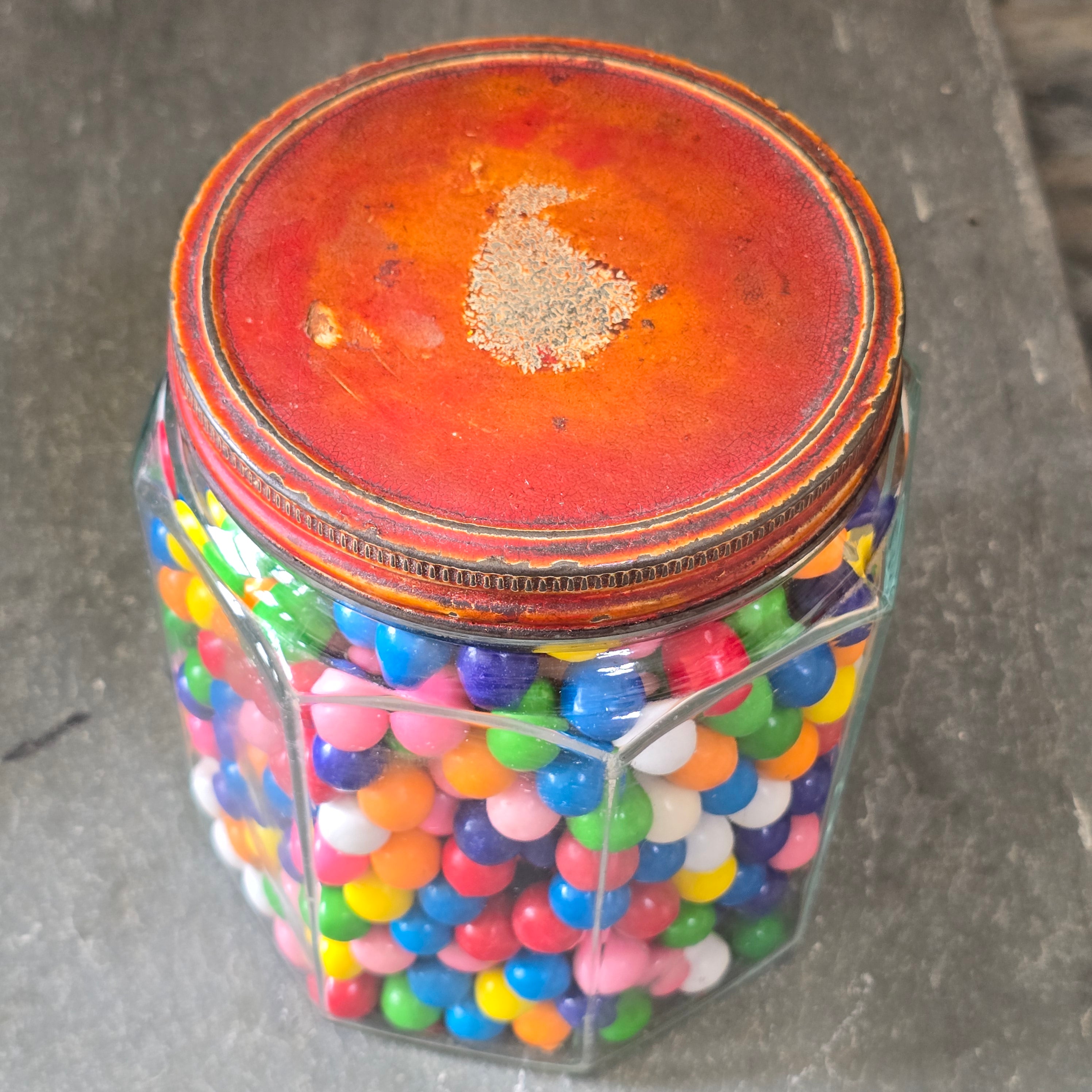 Octagon Antique Glass General Store Jar Tin Lid Candy Pretzel Counter Display