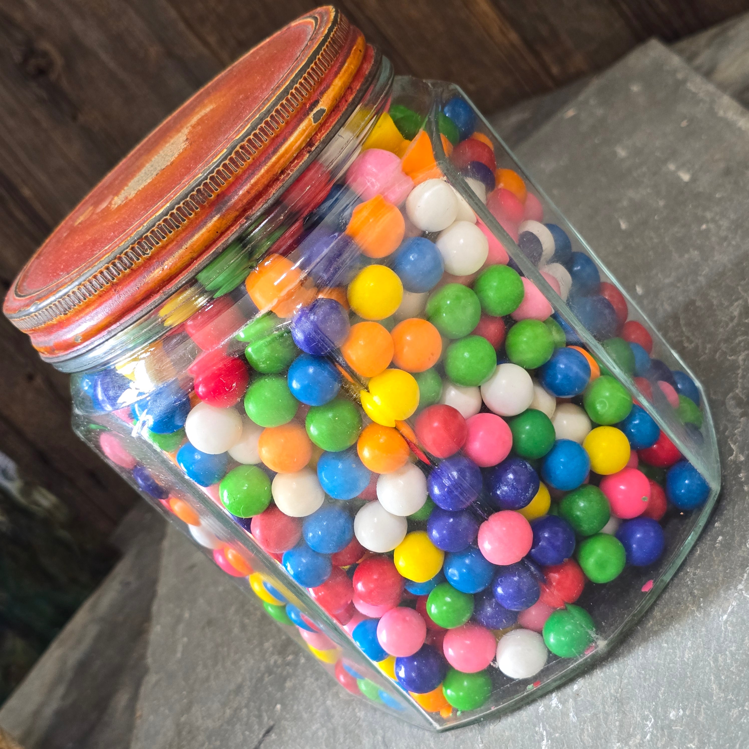 Octagon Antique Glass General Store Jar Tin Lid Candy Pretzel Counter Display