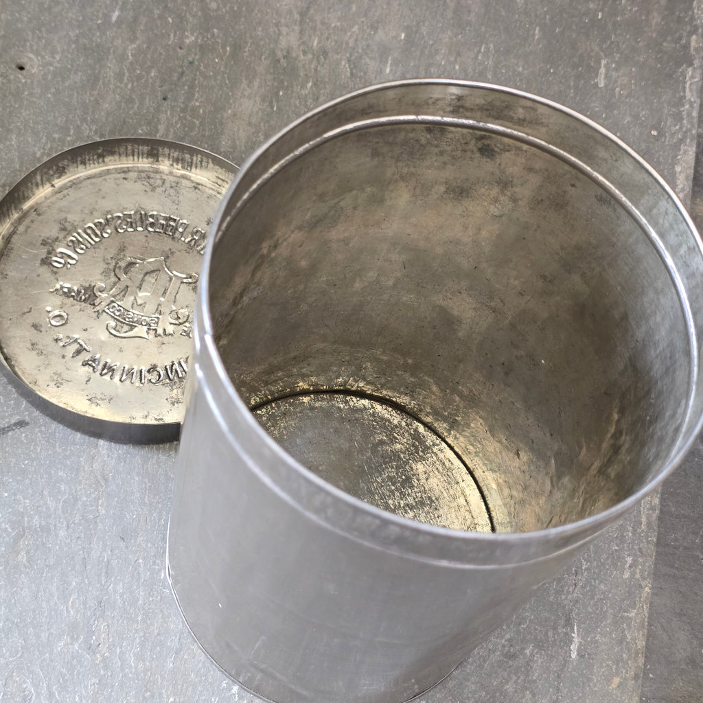 Joseph R. Peebles' Sons Co. Cincinnati, OH Embossed Advertising Tin Canister