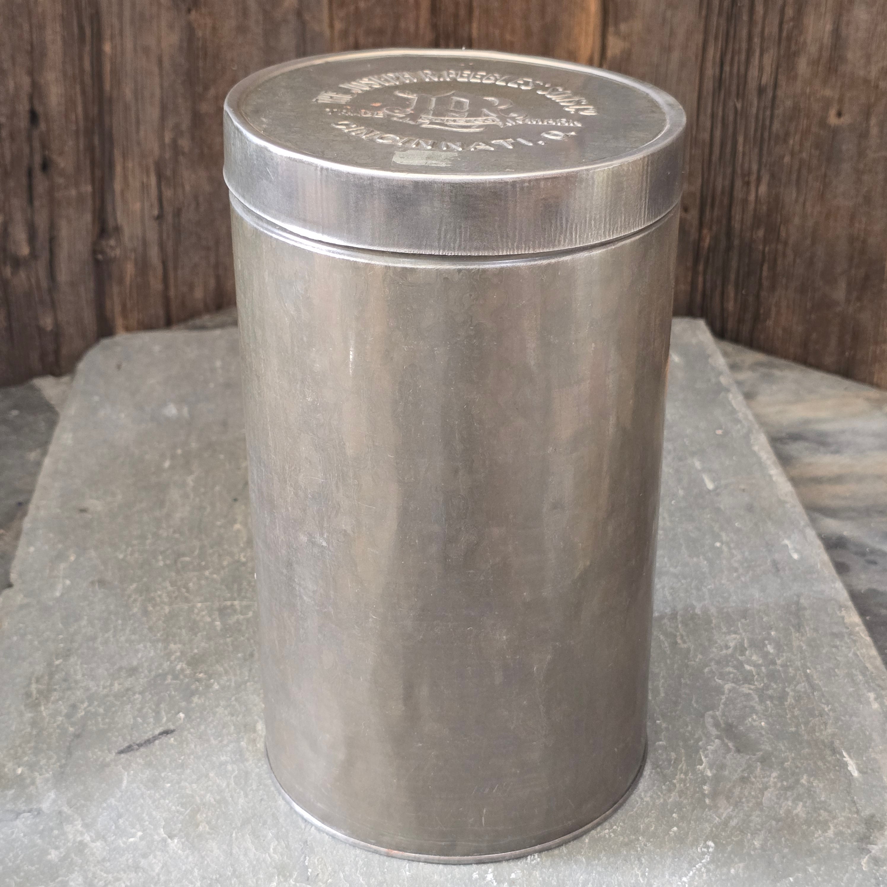Joseph R. Peebles' Sons Co. Cincinnati, OH Embossed Advertising Tin Canister