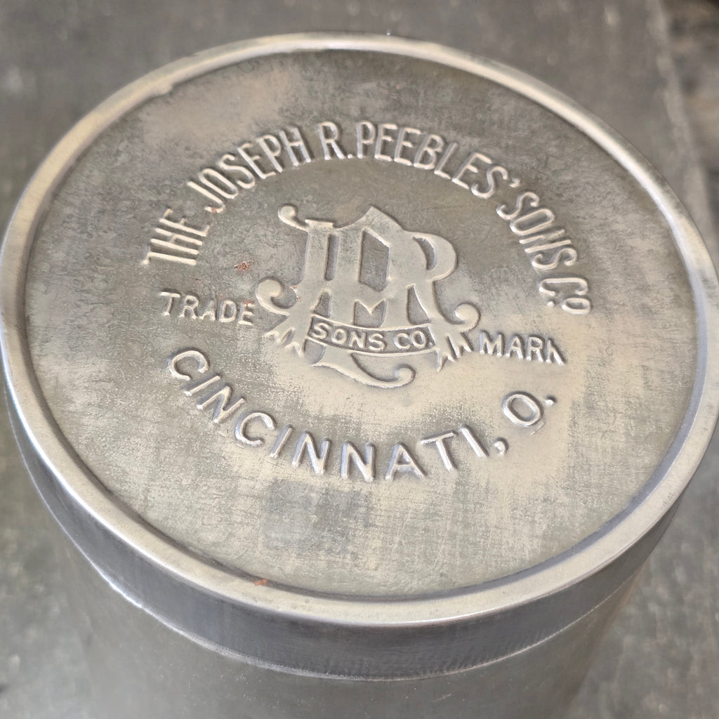 Joseph R. Peebles' Sons Co. Cincinnati, OH Embossed Advertising Tin Canister