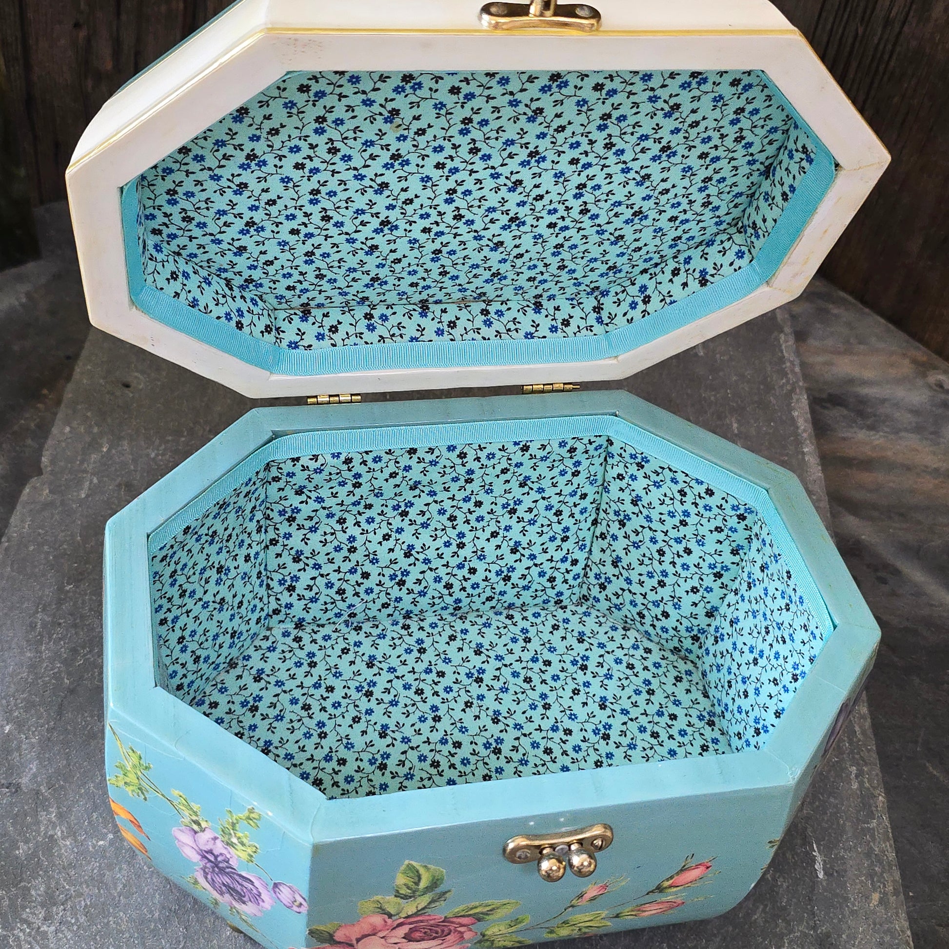 Ada Driscoll Signed Wood Purse Sewing Box Lacquer Decoupage Butterflies Flowers