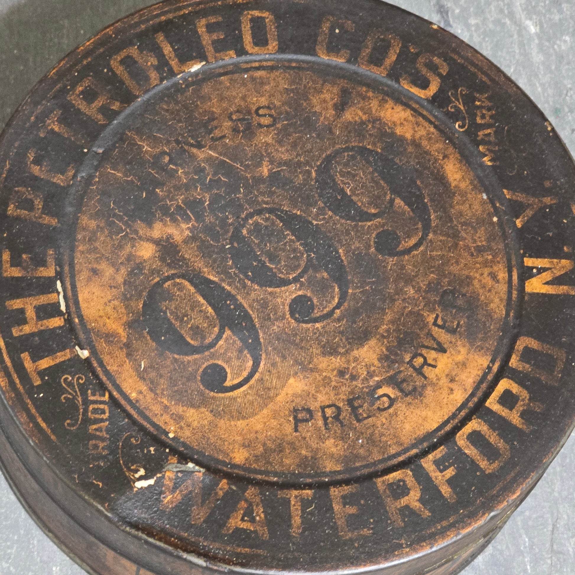 999 Harness Preserver Oil Advertising Tin The Petroleo Company Waterford, NY