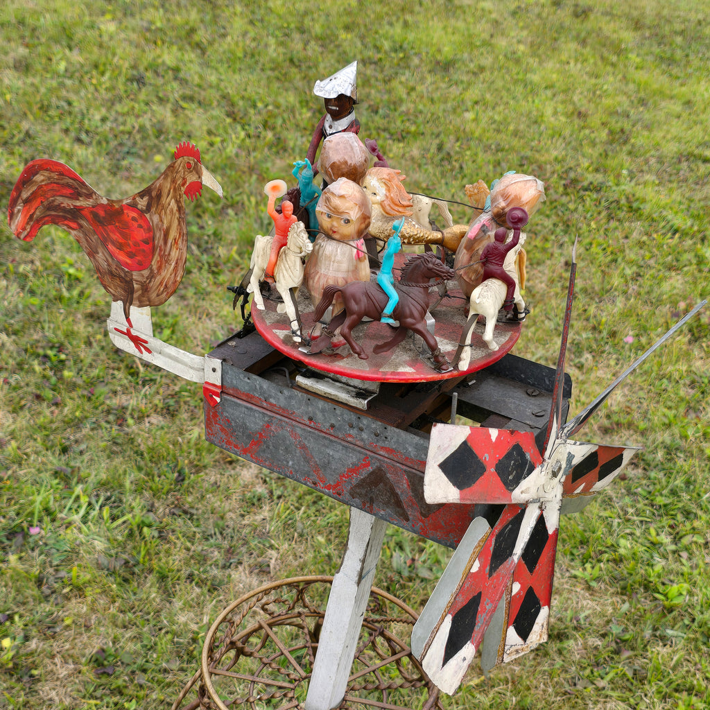 One-of-a-Kind Handmade Folk Art Whirligig with Sawyer & Merry-Go-Round Carousel