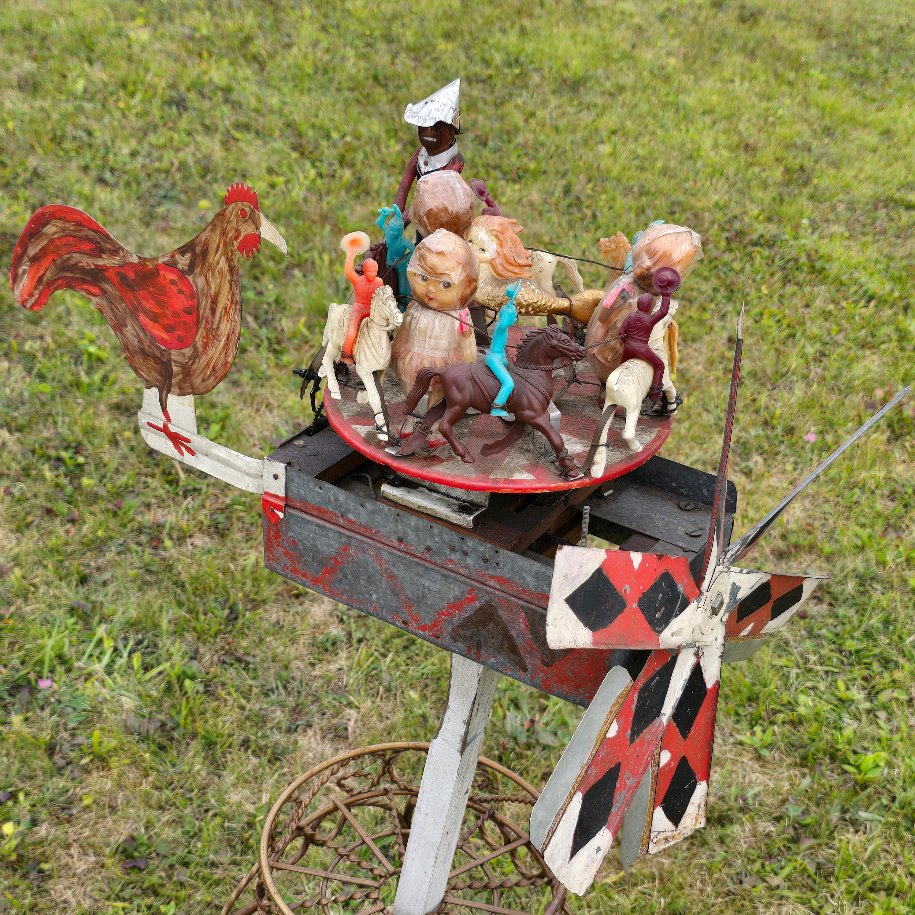 One-of-a-Kind Handmade Folk Art Whirligig with Sawyer & Merry-Go-Round Carousel