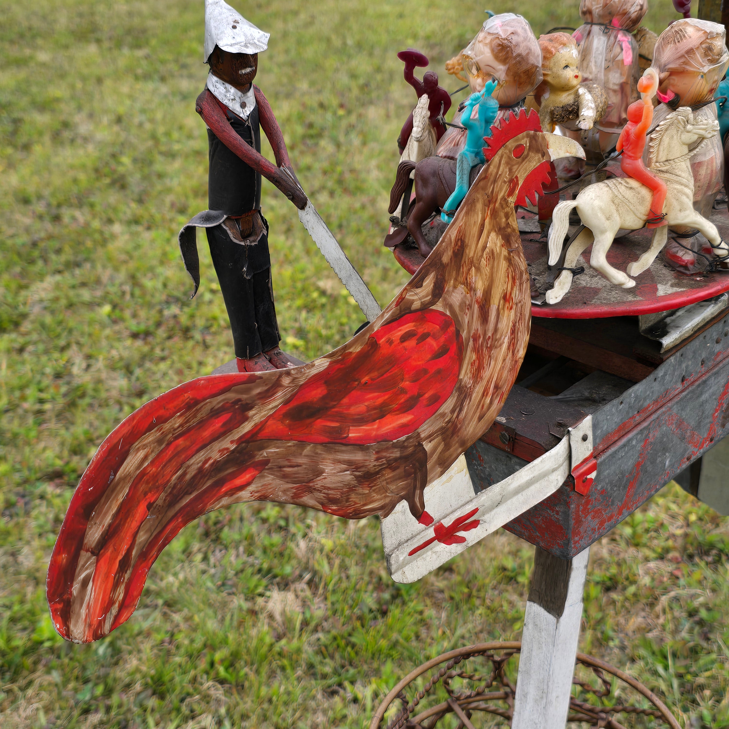 One-of-a-Kind Handmade Folk Art Whirligig with Sawyer & Merry-Go-Round Carousel