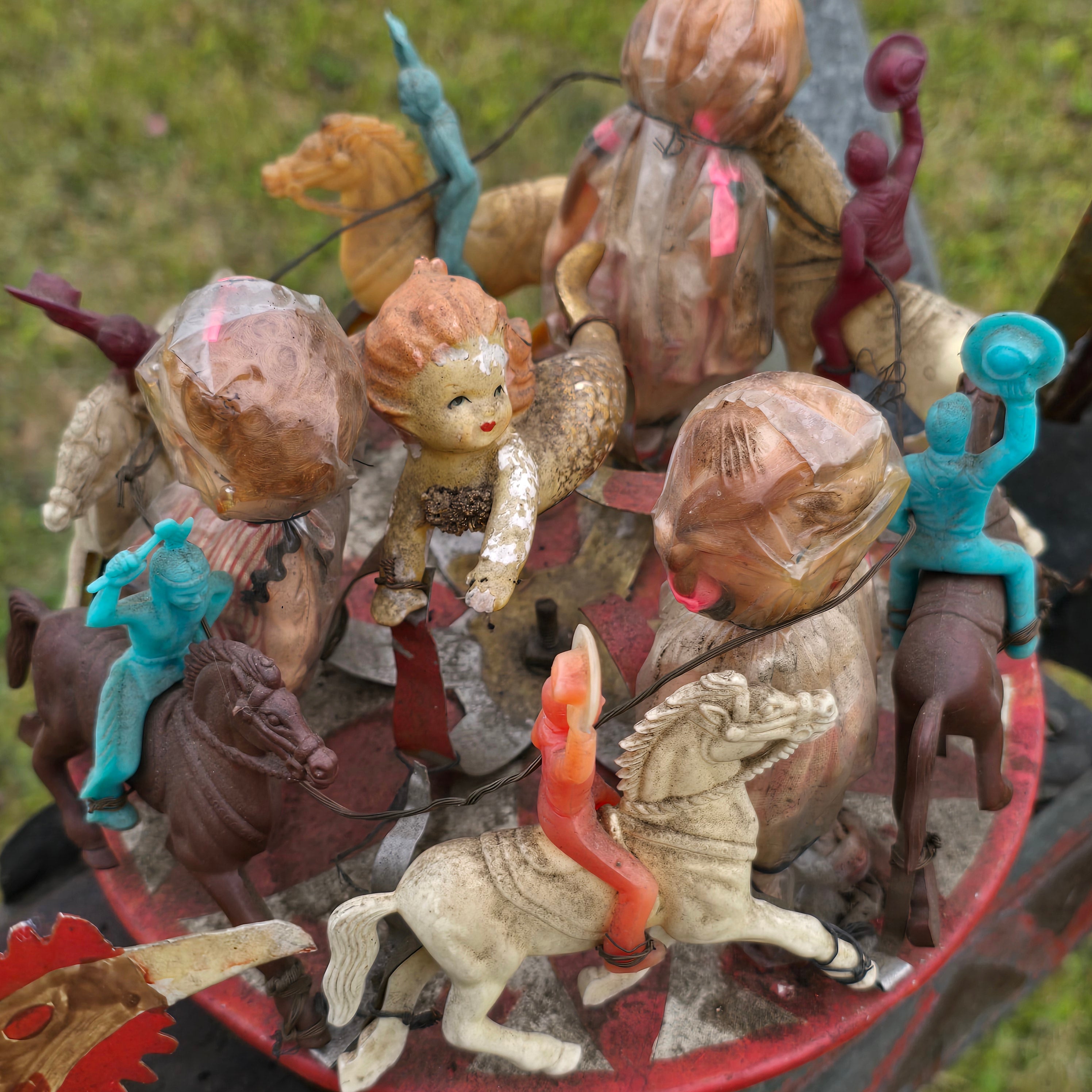 One-of-a-Kind Handmade Folk Art Whirligig with Sawyer & Merry-Go-Round Carousel