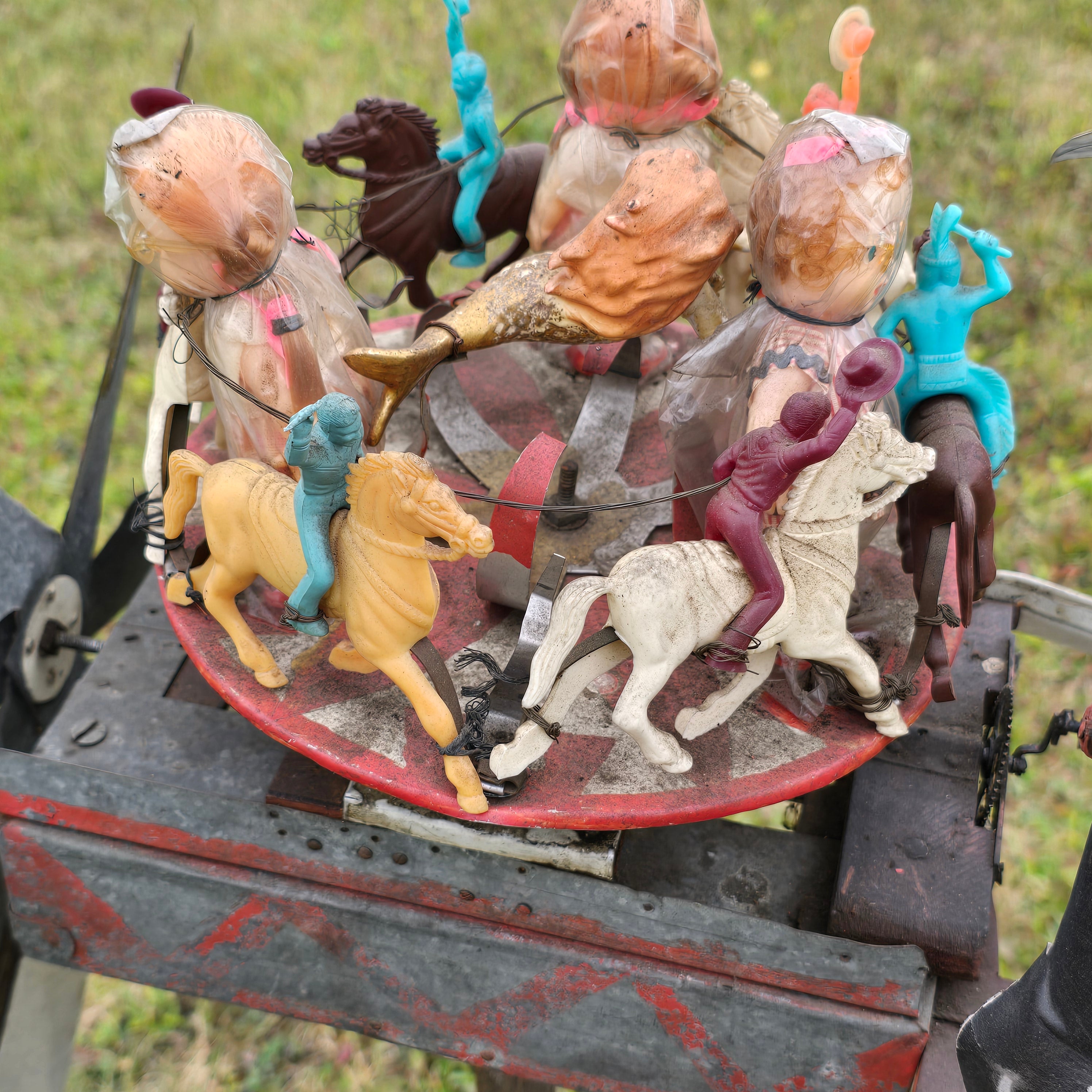 One-of-a-Kind Handmade Folk Art Whirligig with Sawyer & Merry-Go-Round Carousel