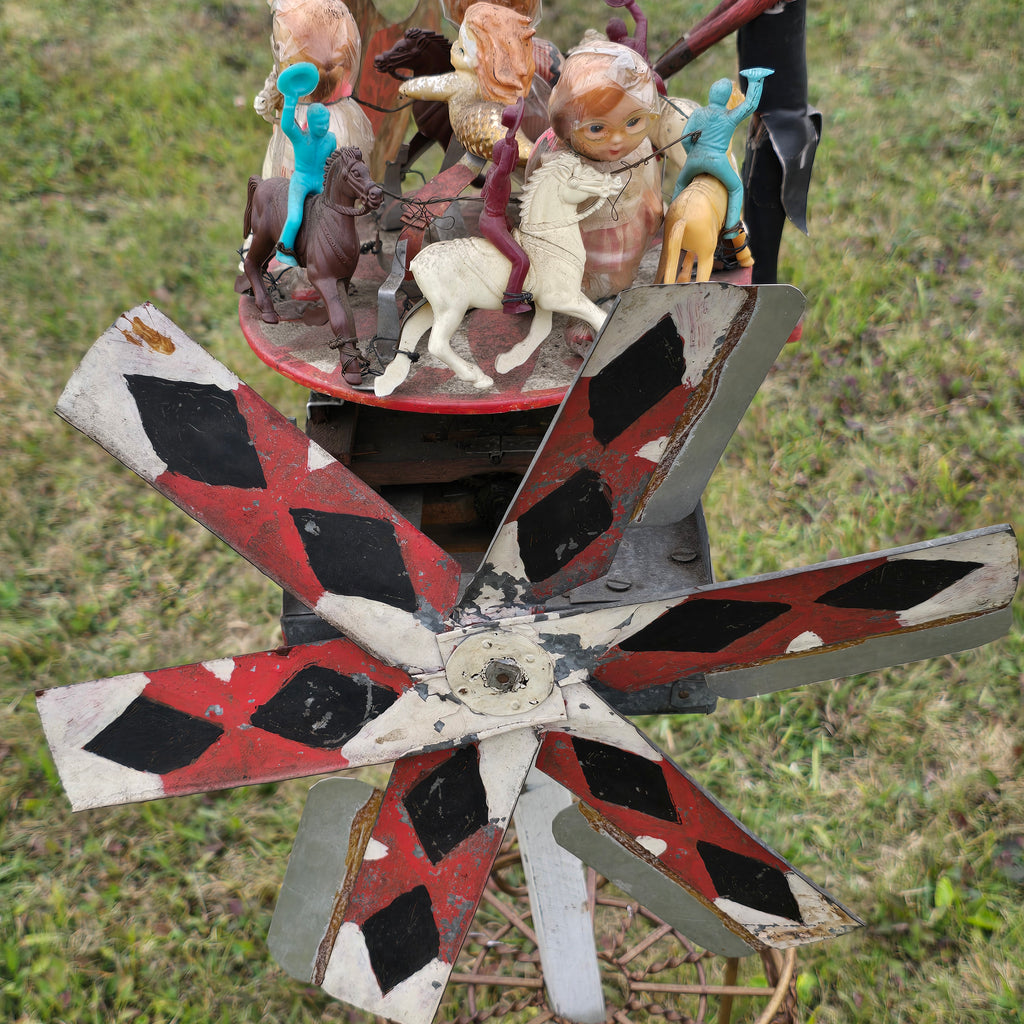 One-of-a-Kind Handmade Folk Art Whirligig with Sawyer & Merry-Go-Round Carousel