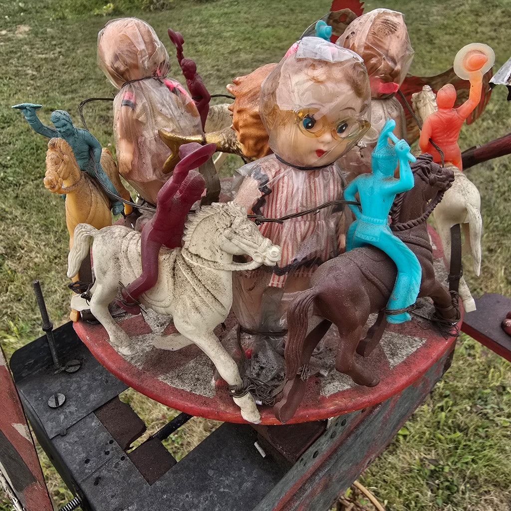 One-of-a-Kind Handmade Folk Art Whirligig with Sawyer & Merry-Go-Round Carousel