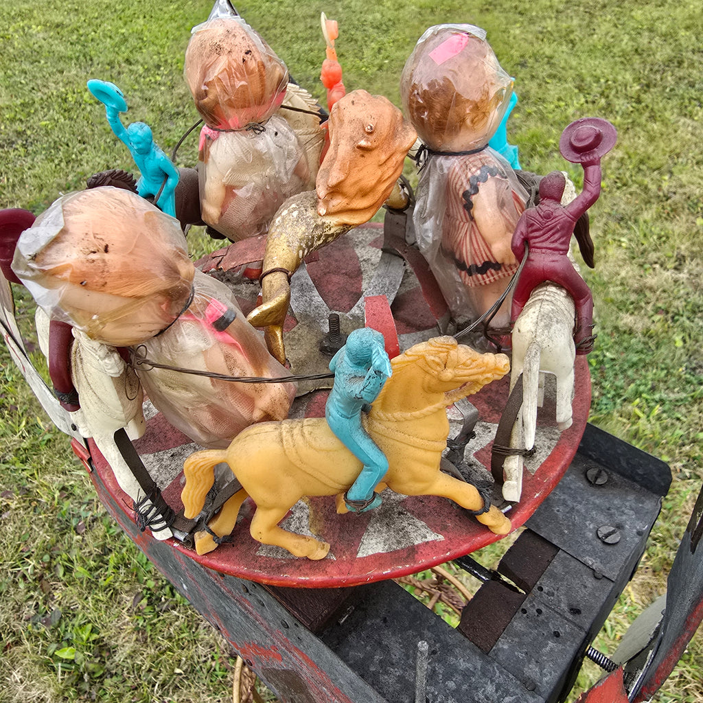 One-of-a-Kind Handmade Folk Art Whirligig with Sawyer & Merry-Go-Round Carousel