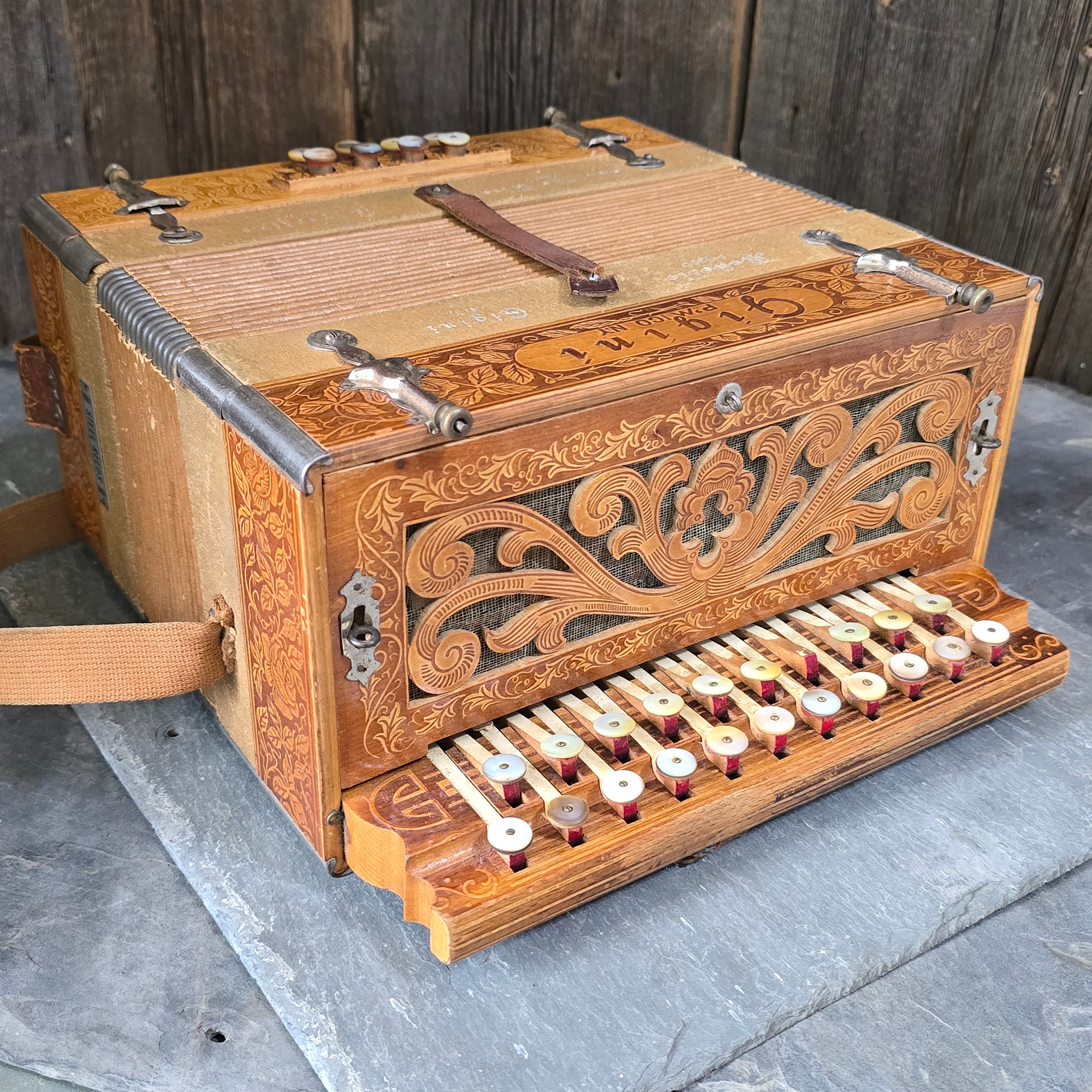 Antique c. 1920's Modello Gigini P'Mico NY Koch Hohner Made Accordion Melodeon
