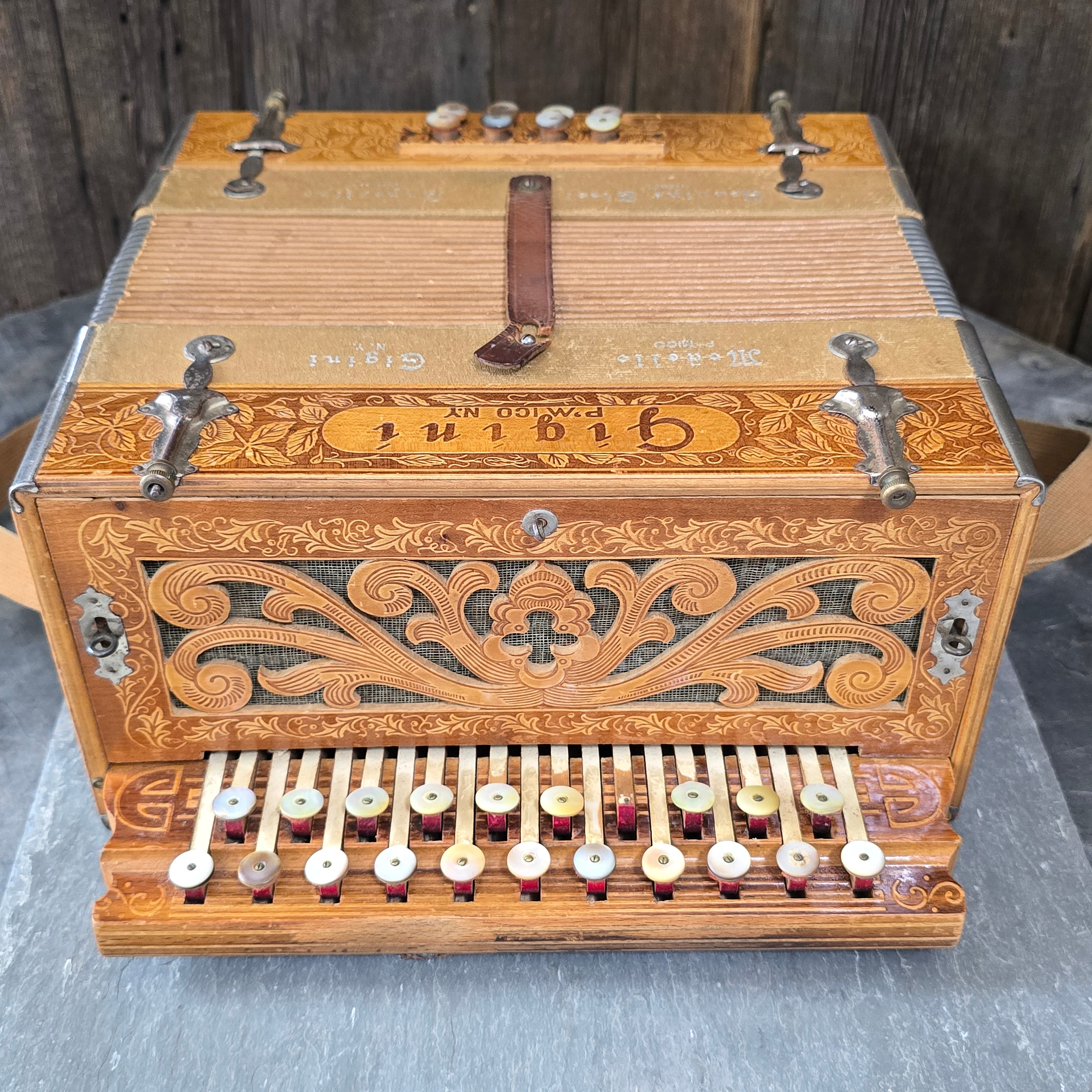 Antique c. 1920's Modello Gigini P'Mico NY Koch Hohner Made Accordion Melodeon