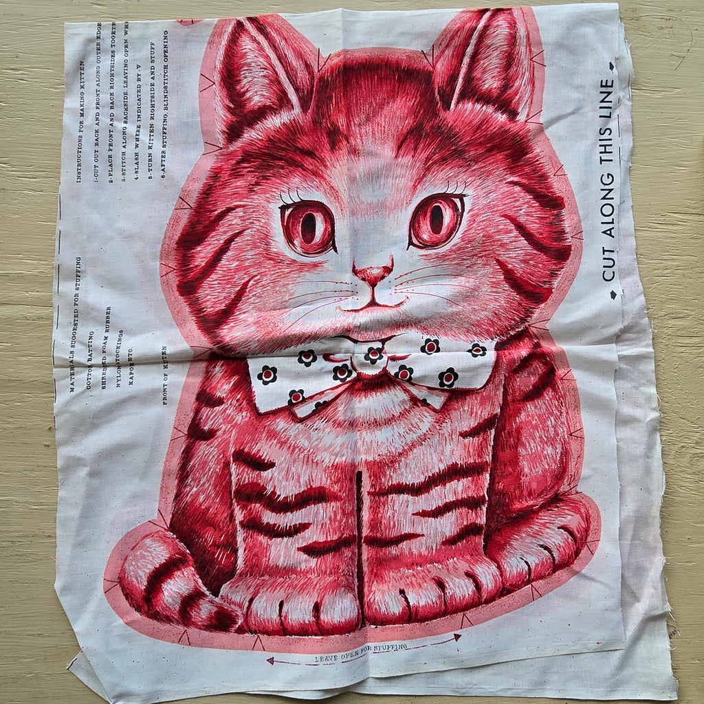1960s Vintage Charlie Kitten Fabric Panel Cloth Cut & Sew Kitty Cat Pillow Craft