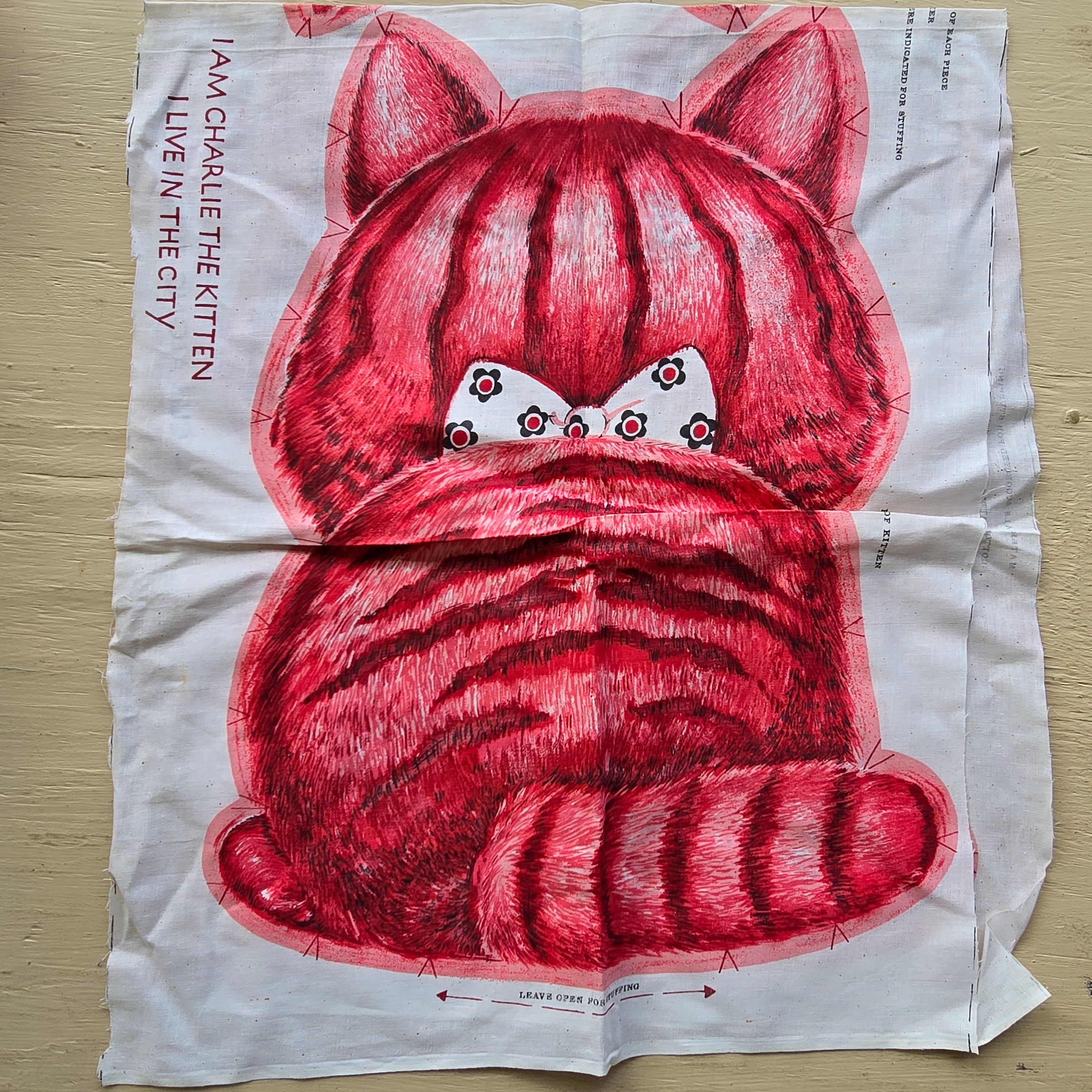 1960s Vintage Charlie Kitten Fabric Panel Cloth Cut & Sew Kitty Cat Pillow Craft
