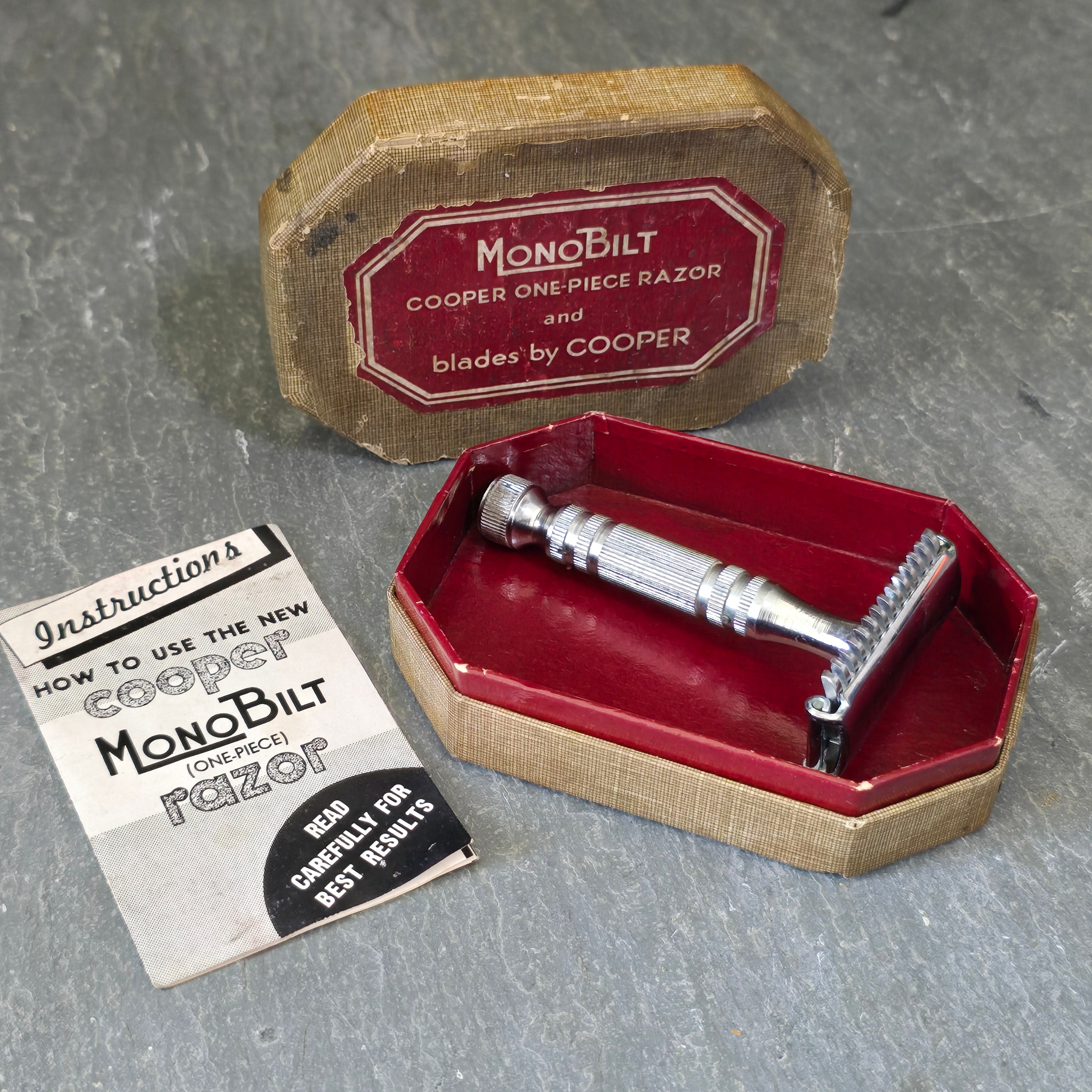 Antique Cooper MonoBilt One-Piece Razor in Original Box with Instruction Book