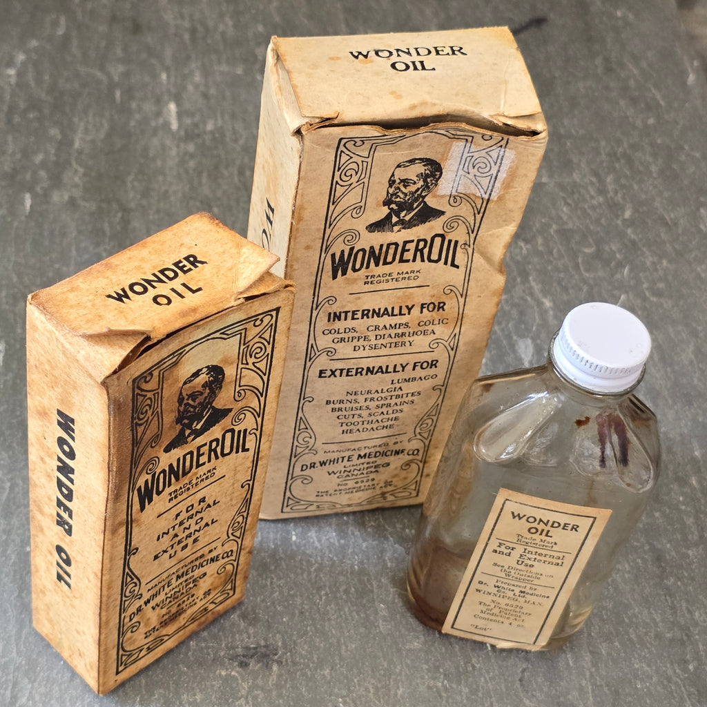 Antique Dr. White Medicine Co. Wonder Oil Bottle & Original Boxes Winnipeg Quack
