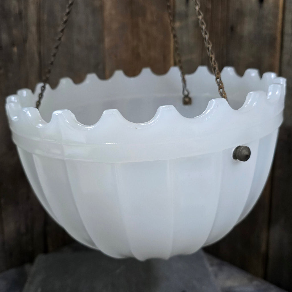 Antique Heavy Opaline Glass Ceiling Pendant Light Fixture Globe Hanging Shade